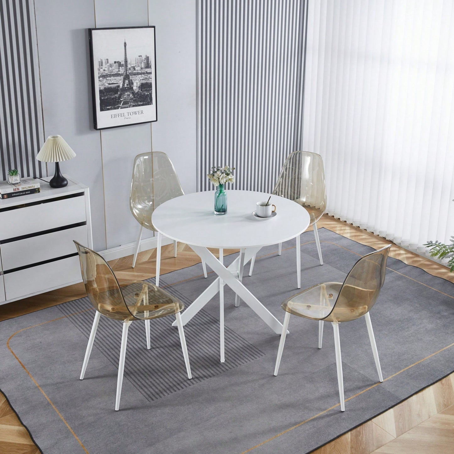 Modern Round Dining Table With Cross Metal Legs And Oak MDF Top Space Saving Design 90x90x75cm For Living Room And Kitchen