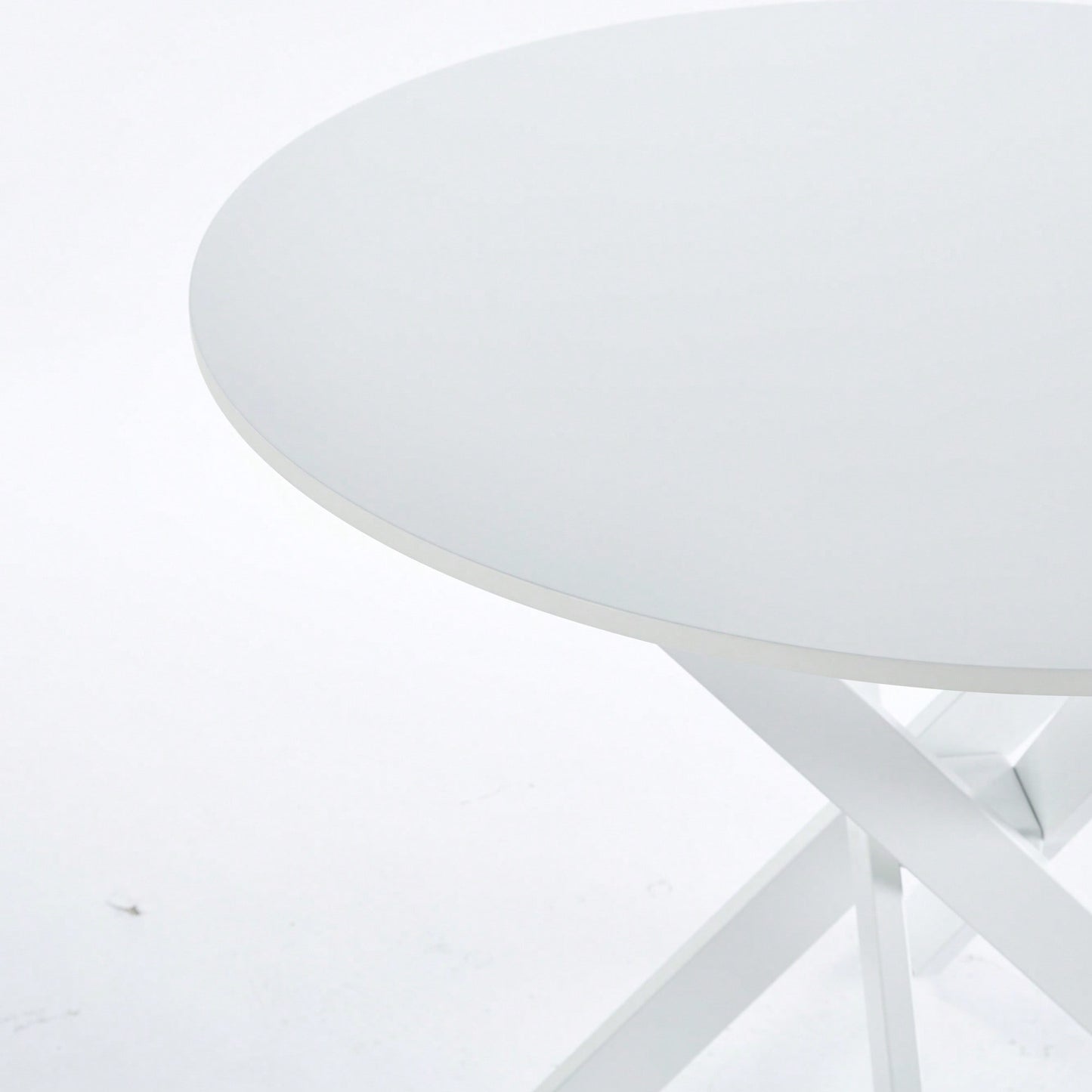 Modern Round Dining Table With Cross Metal Legs And Oak MDF Top Space Saving Design 90x90x75cm For Living Room And Kitchen