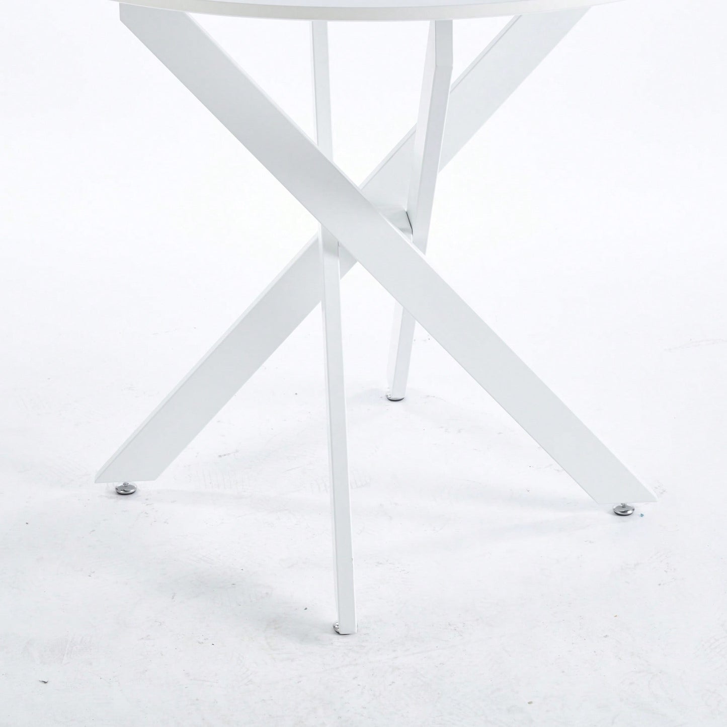 Modern Round Dining Table With Cross Metal Legs And Oak MDF Top Space Saving Design 90x90x75cm For Living Room And Kitchen