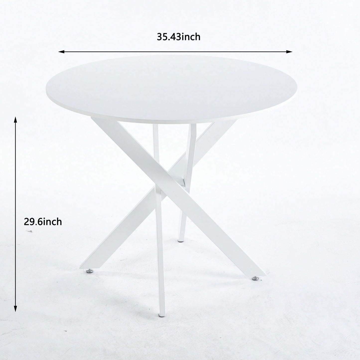 Modern Round Dining Table With Cross Metal Legs And Oak MDF Top Space Saving Design 90x90x75cm For Living Room And Kitchen