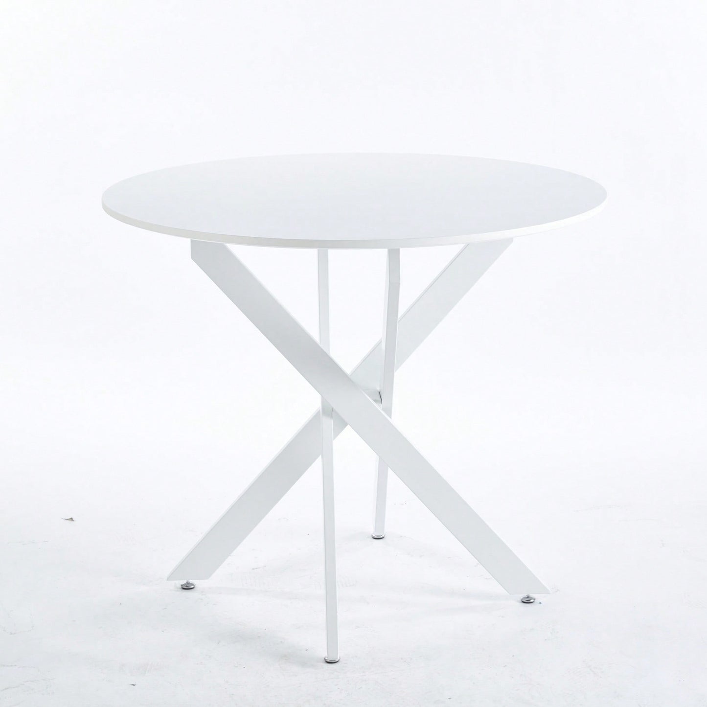 Modern Round Dining Table With Cross Metal Legs And Oak MDF Top Space Saving Design 90x90x75cm For Living Room And Kitchen