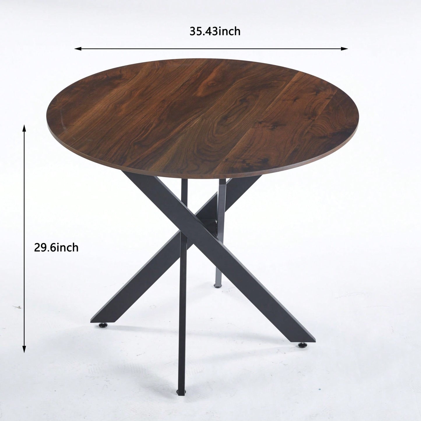 Modern Round Dining Table With Cross Metal Legs And Oak MDF Top Space Saving Design 90x90x75cm For Living Room And Kitchen
