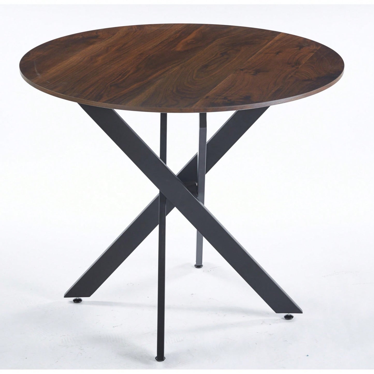 Modern Round Dining Table With Cross Metal Legs And Oak MDF Top Space Saving Design 90x90x75cm For Living Room And Kitchen