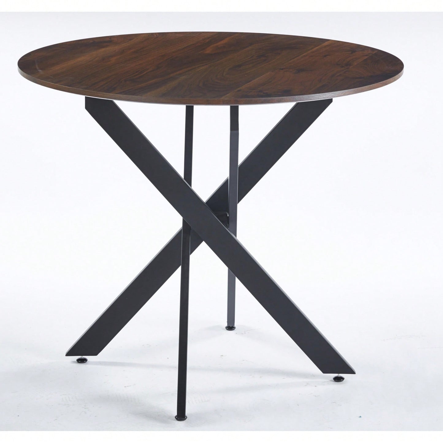 Modern Round Dining Table With Cross Metal Legs And Oak MDF Top Space Saving Design 90x90x75cm For Living Room And Kitchen