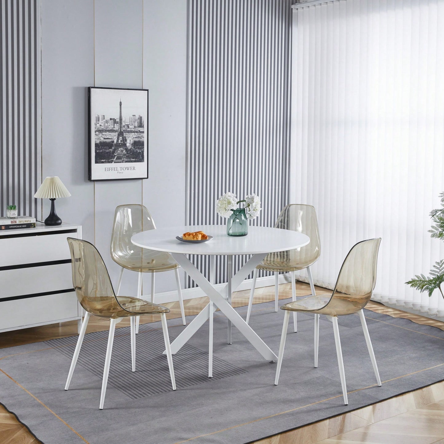 Mid-Century Round MDF Dining Table For 4-6 People With Pedestal Base And Cross Legs, Versatile Coffee And Leisure Table