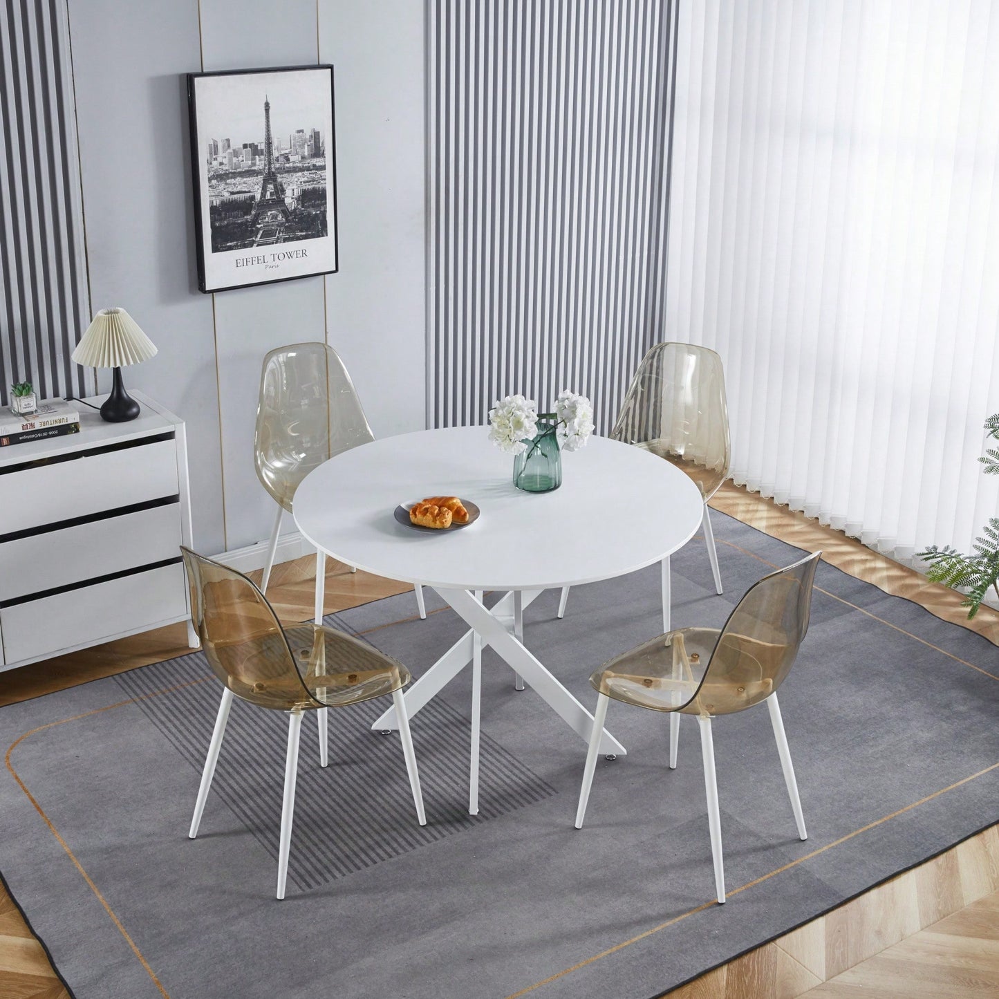 Mid-Century Round MDF Dining Table For 4-6 People With Pedestal Base And Cross Legs, Versatile Coffee And Leisure Table