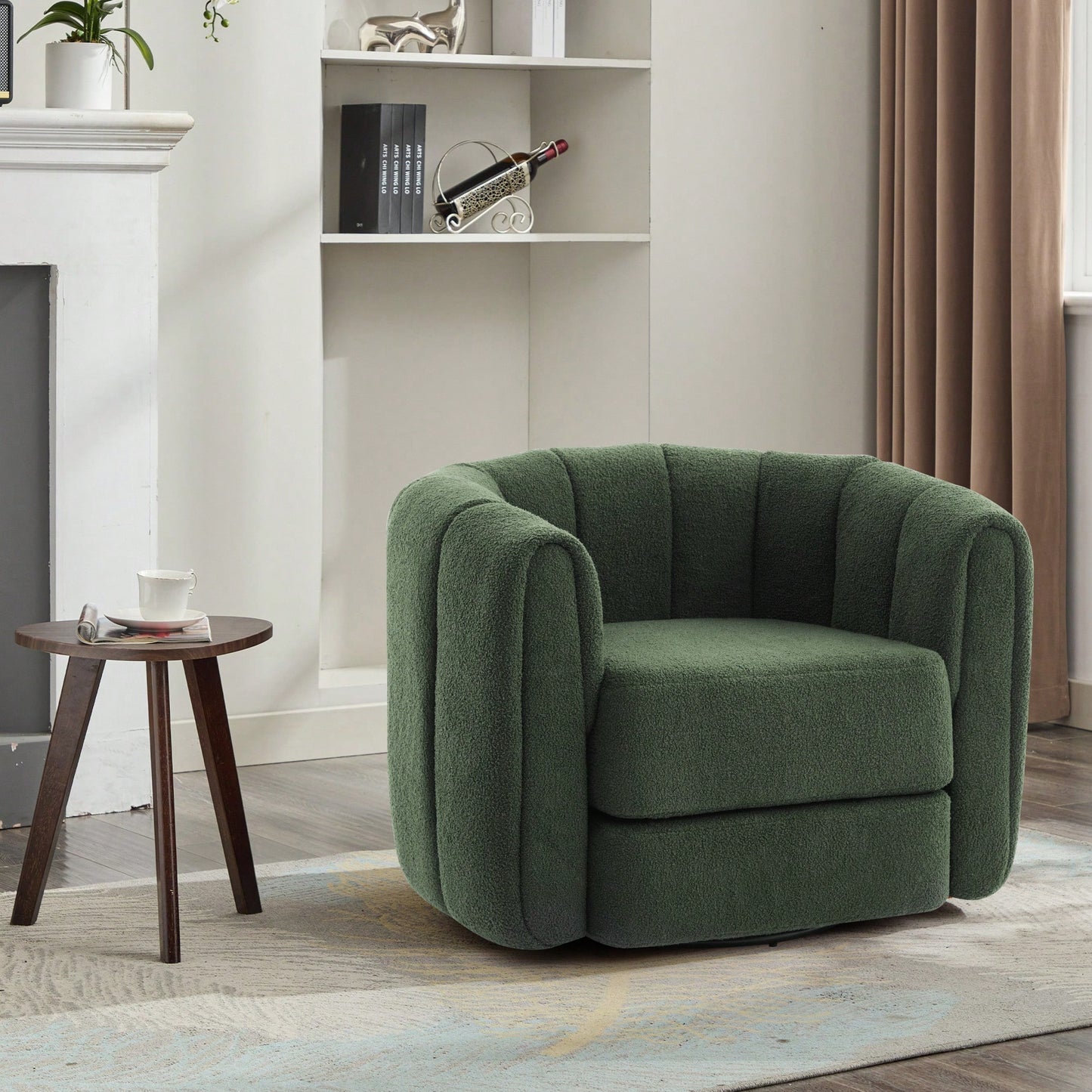 Comfy Swivel Accent Chair For Living Room With Wood Base And Wide Upholstered Seat