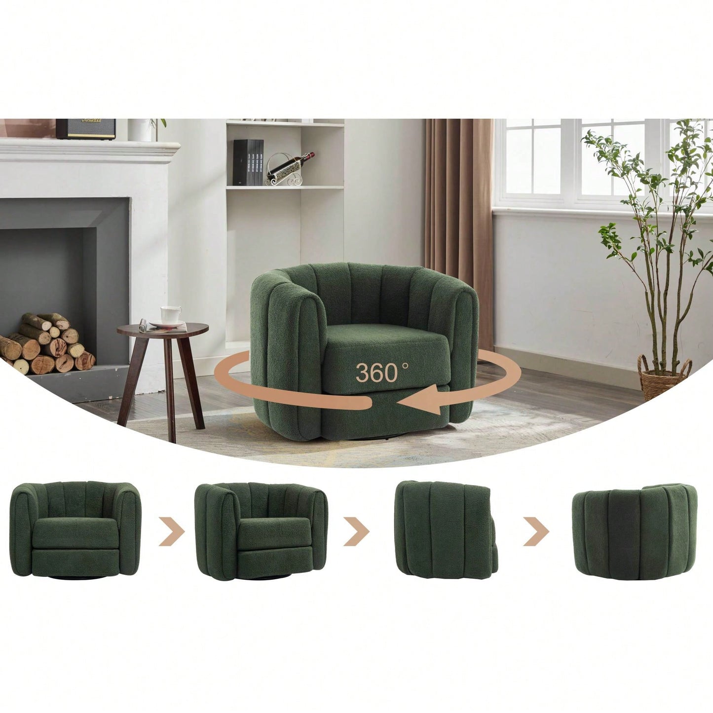 Comfy Swivel Accent Chair For Living Room With Wood Base And Wide Upholstered Seat