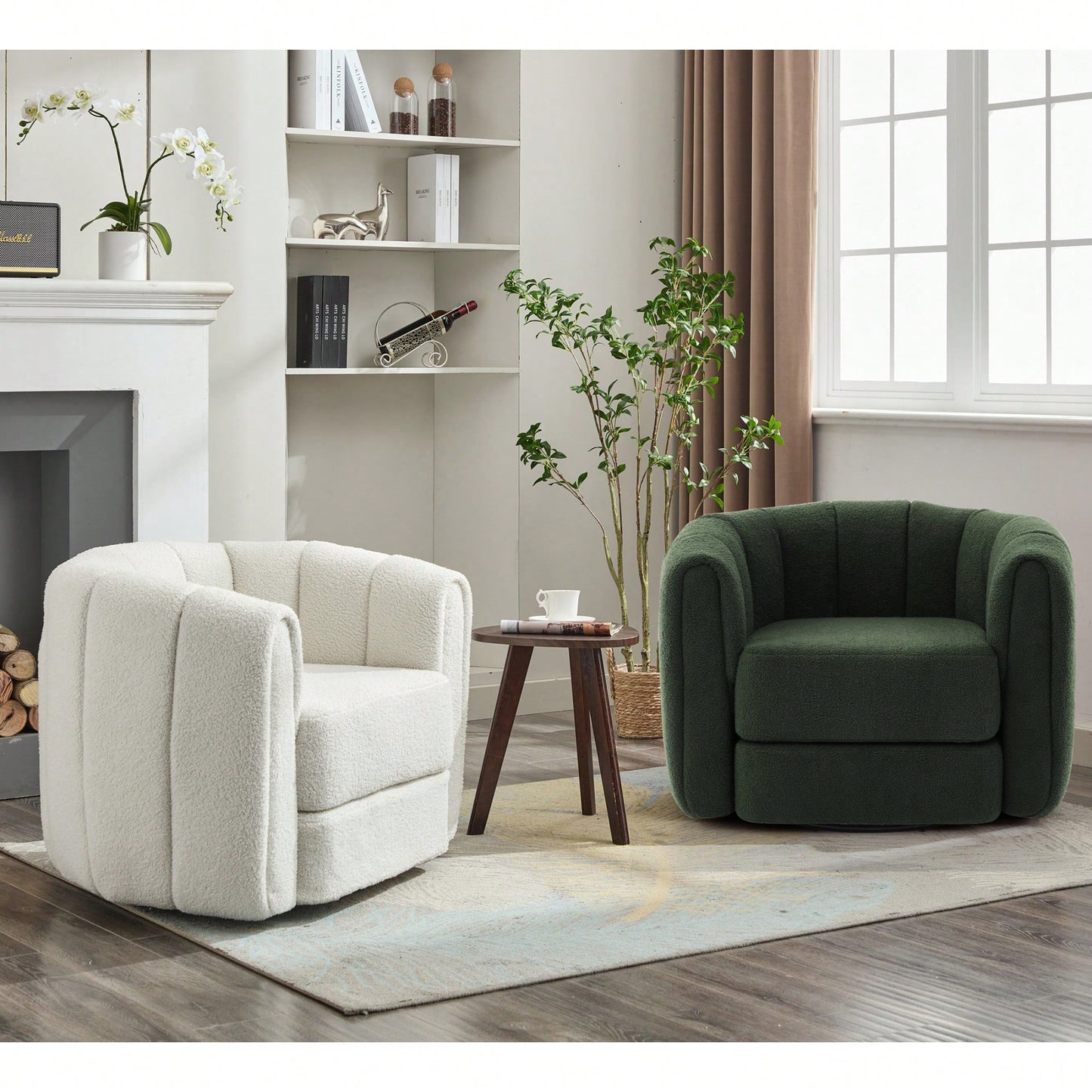 Comfy Swivel Accent Chair For Living Room With Wood Base And Wide Upholstered Seat