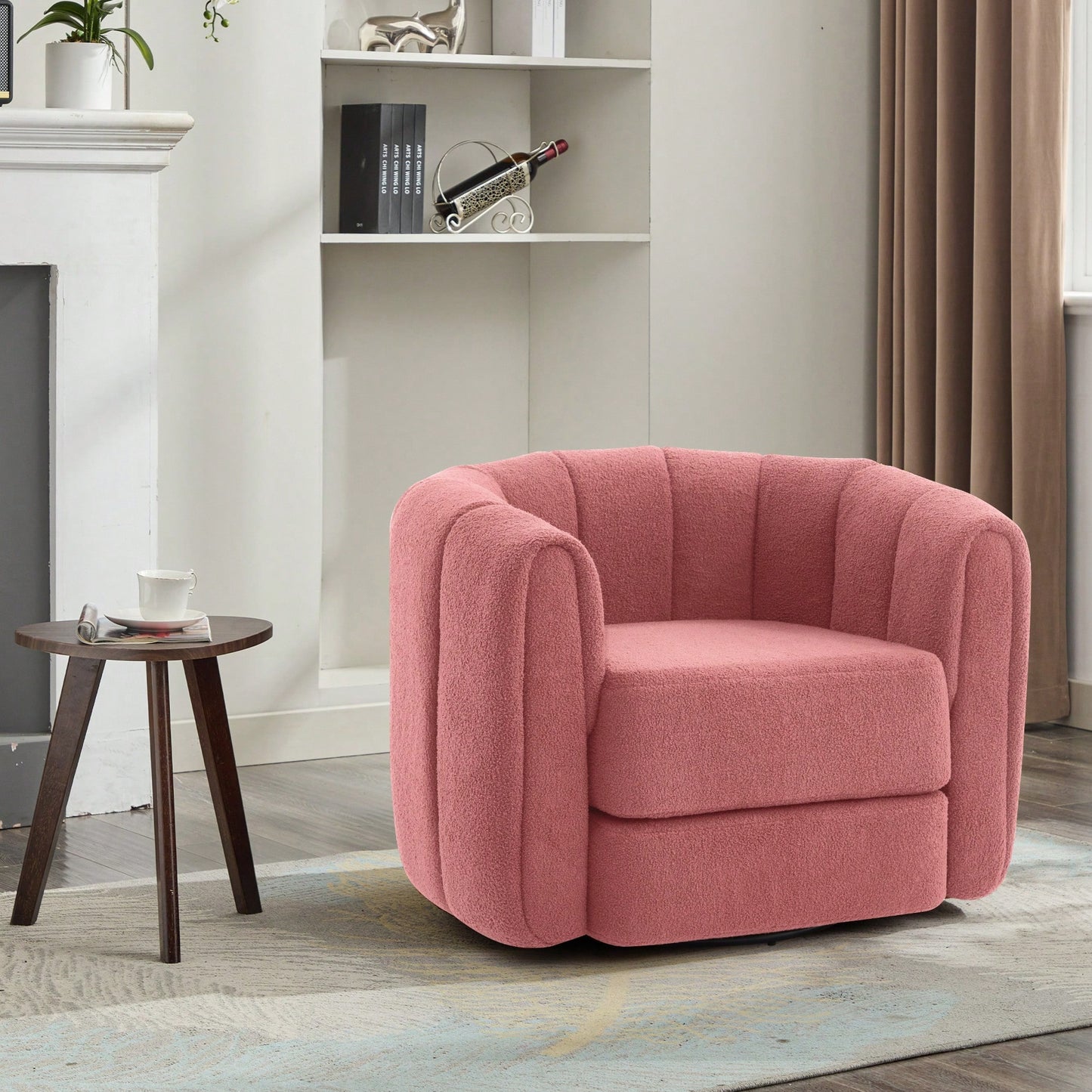 Comfy Swivel Accent Chair For Living Room With Wood Base And Wide Upholstered Seat