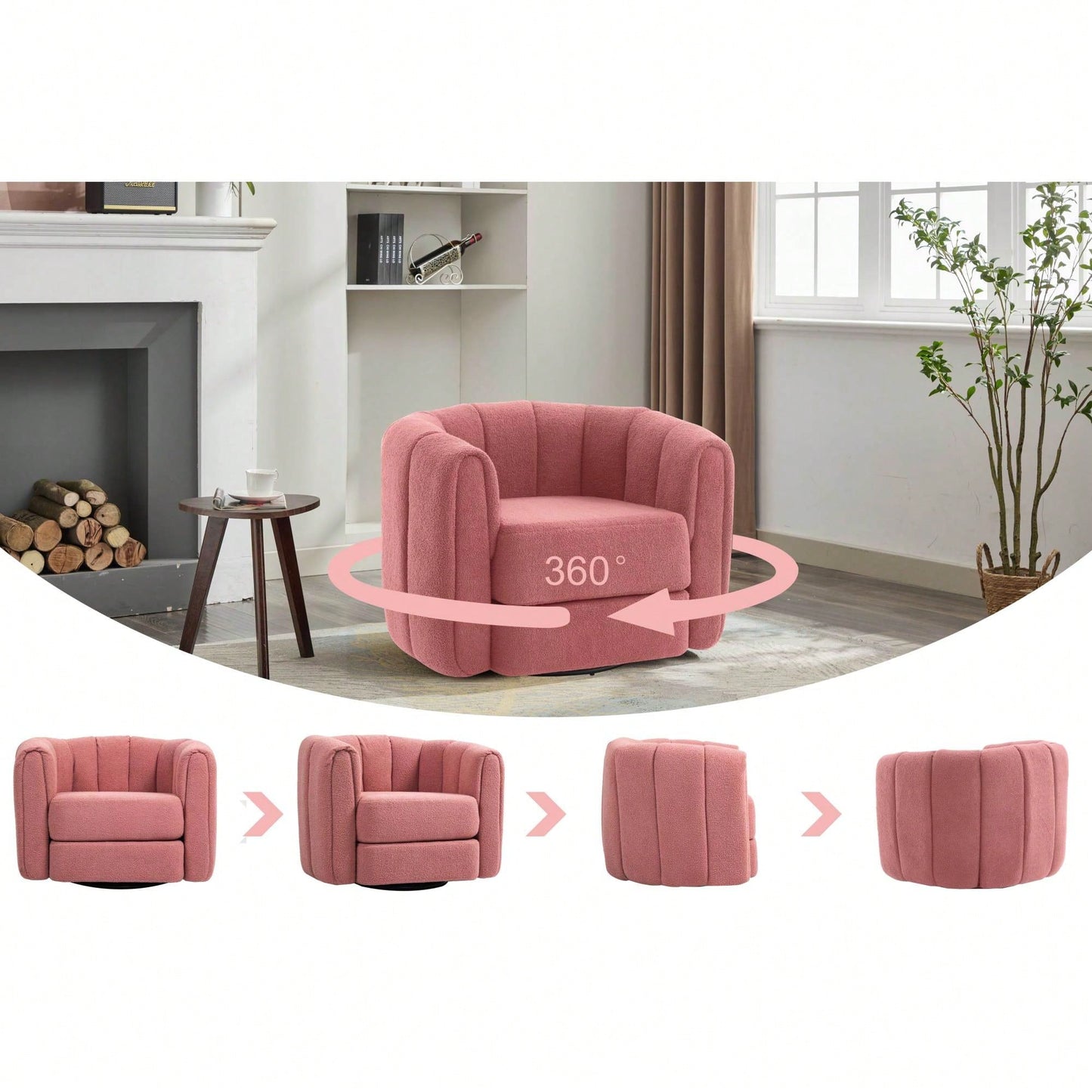 Comfy Swivel Accent Chair For Living Room With Wood Base And Wide Upholstered Seat