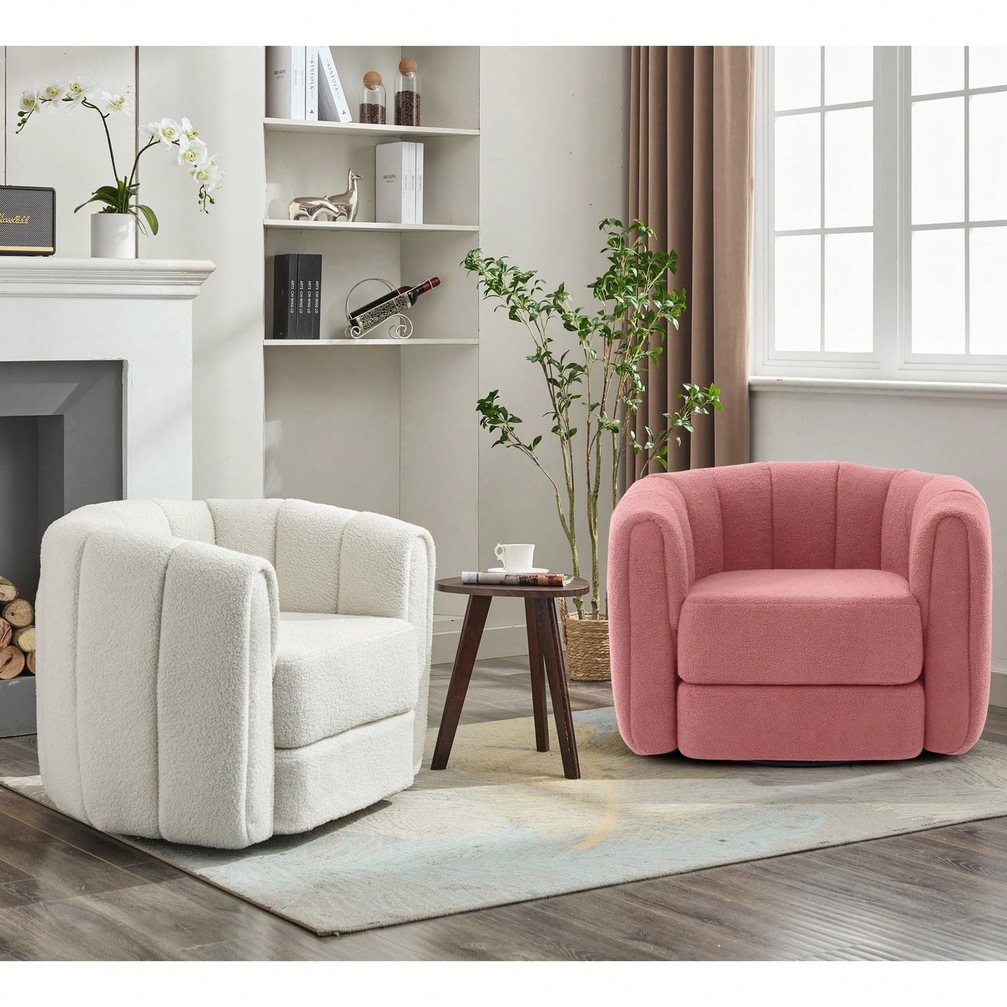 Comfy Swivel Accent Chair For Living Room With Wood Base And Wide Upholstered Seat