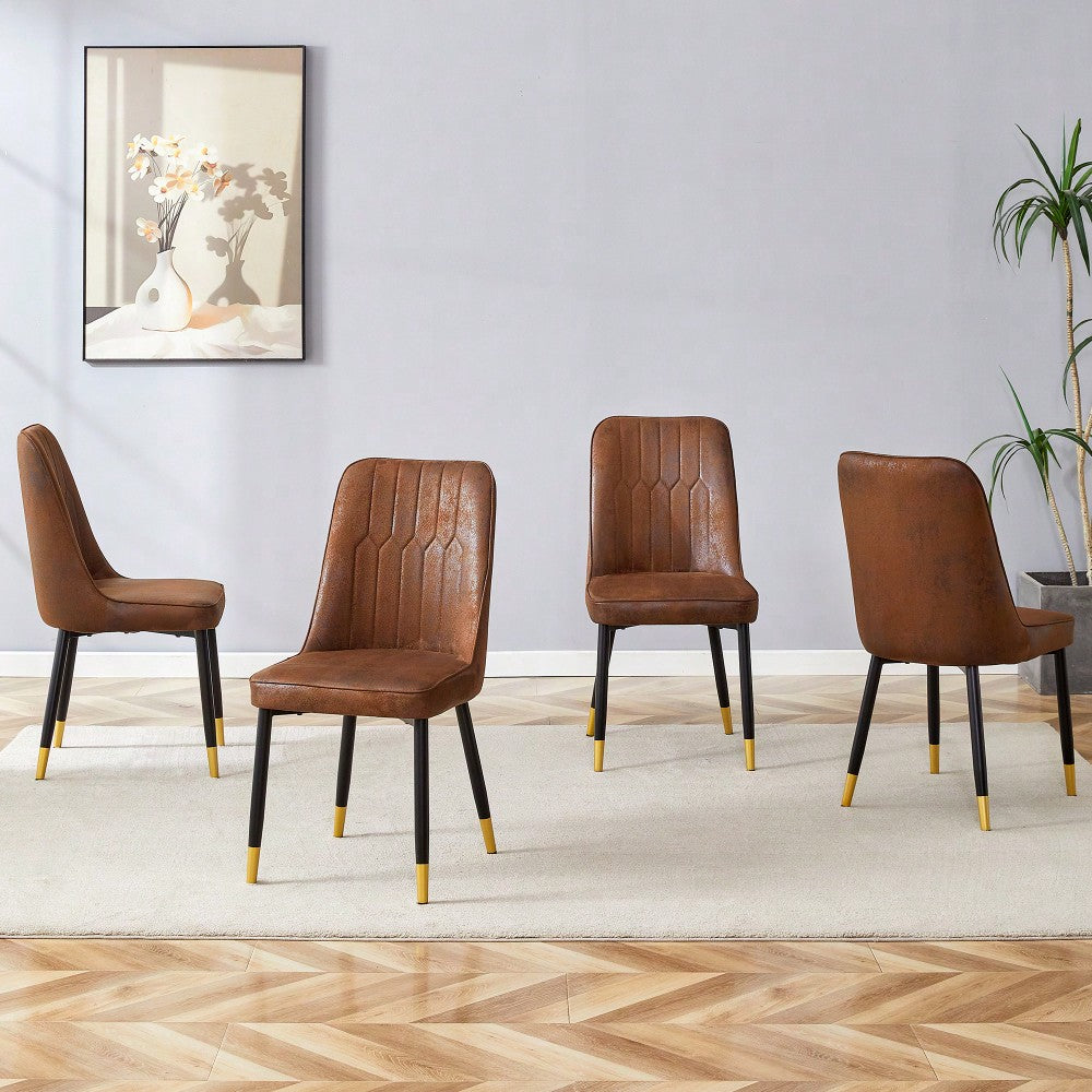 Brown Suede Velvet Dining Chair Set Of Four With Black Metal Legs