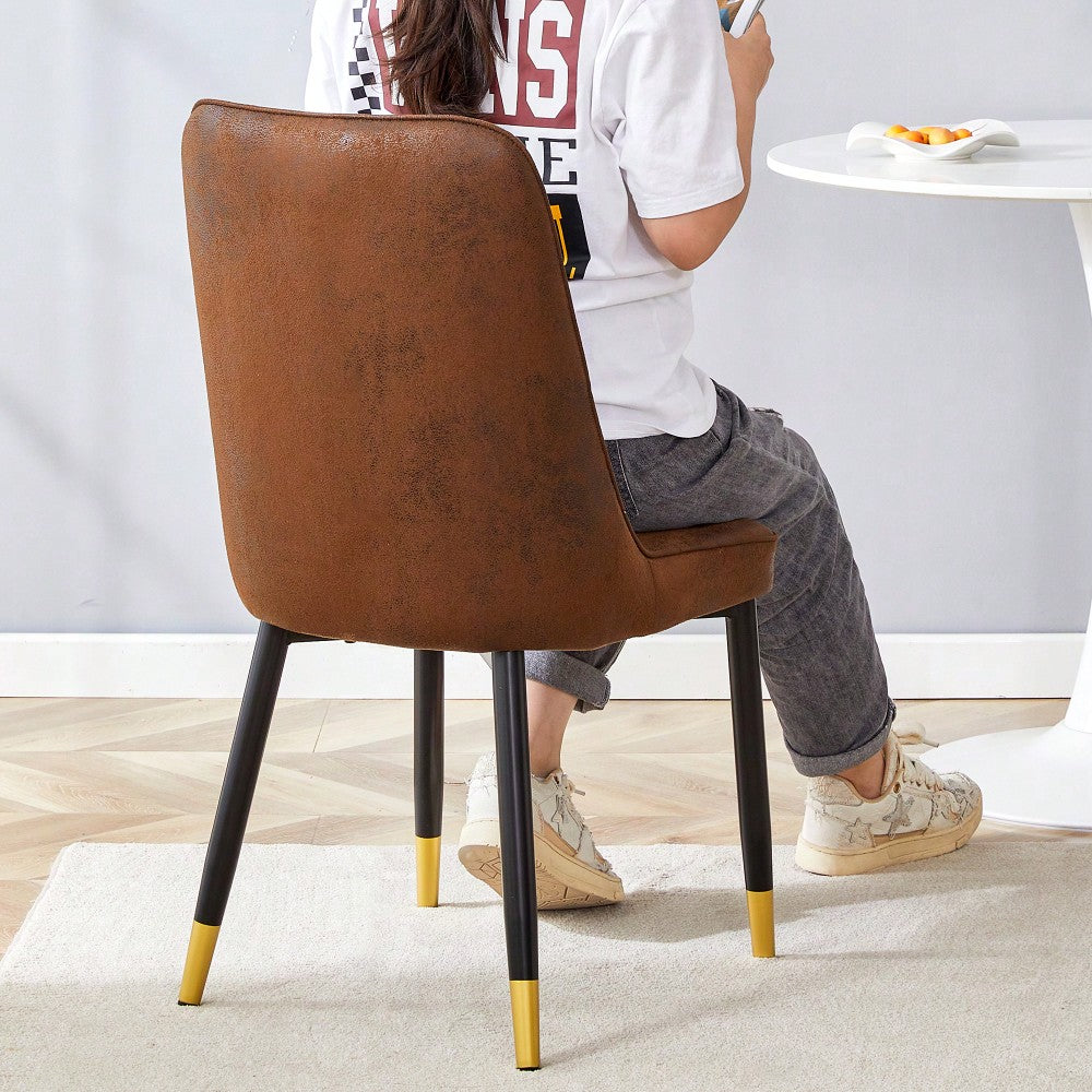 Brown Suede Velvet Dining Chair Set Of Four With Black Metal Legs