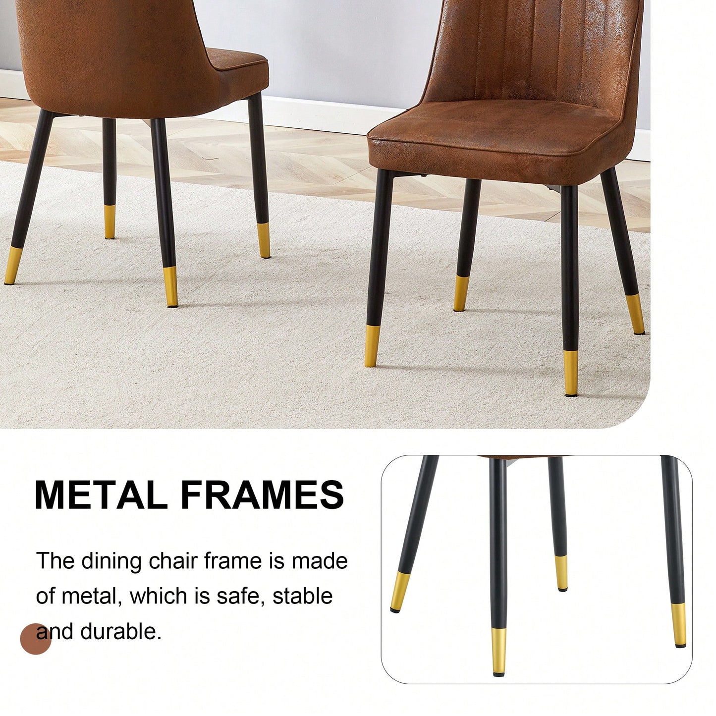 Brown Suede Velvet Dining Chair Set Of Four With Black Metal Legs