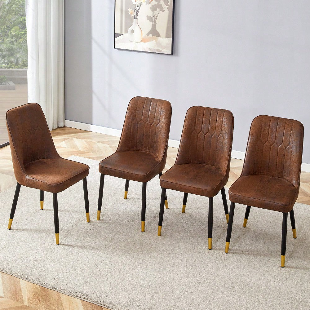 Brown Suede Velvet Dining Chair Set Of Four With Black Metal Legs