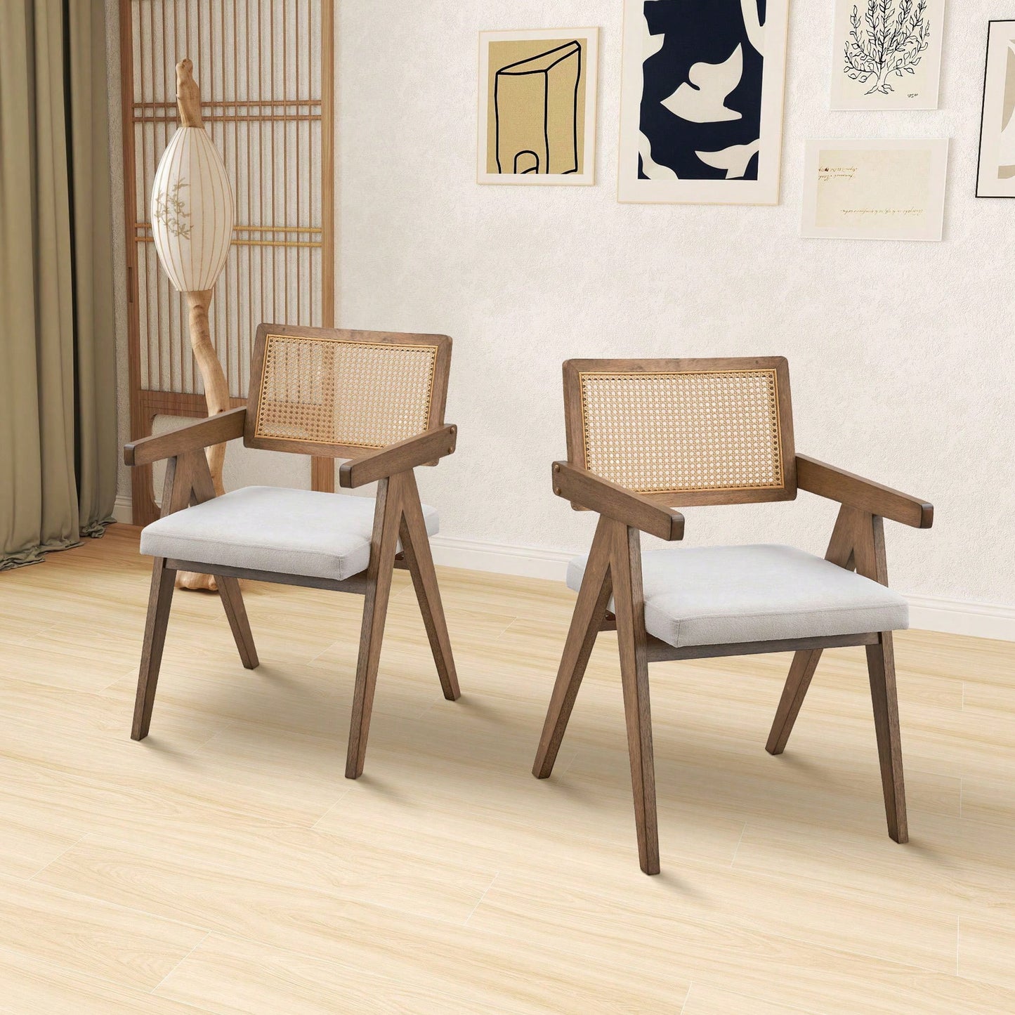 Mid Century Upholstered Dining Chairs Set Of 2, Bohemian Style Wooden Frame Kitchen Chairs For Living Room, Office, Restaurant, Coffee Shop