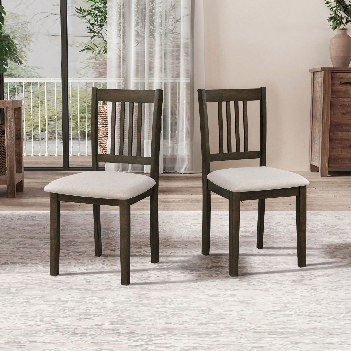 Mid Century Modern Square Wooden Dining Table Set With Upholstered Chairs For Space-Saving Kitchen And Dining Room, Brown Finish