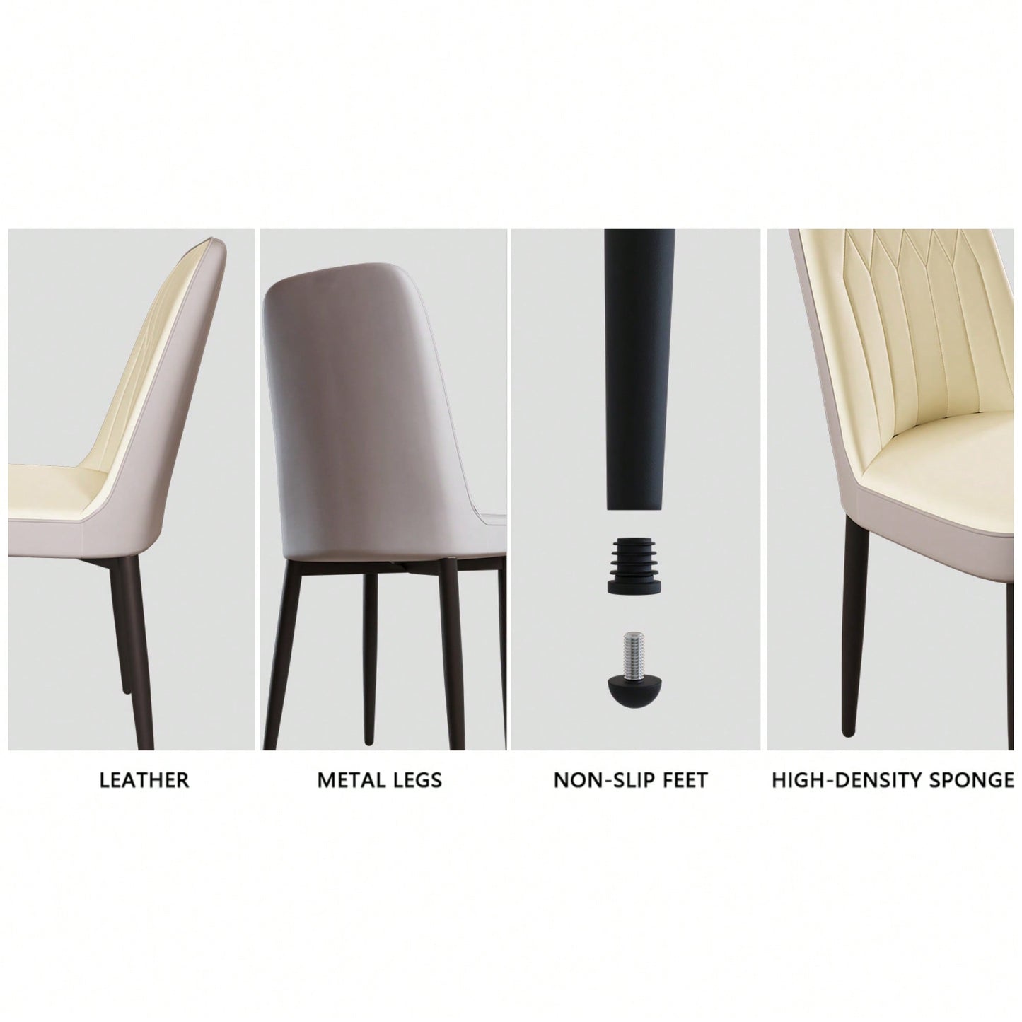 Modern PU Leather Dining Chairs Set Of 4 With Soft Cushions And Black Metal Legs In Beige And Grey