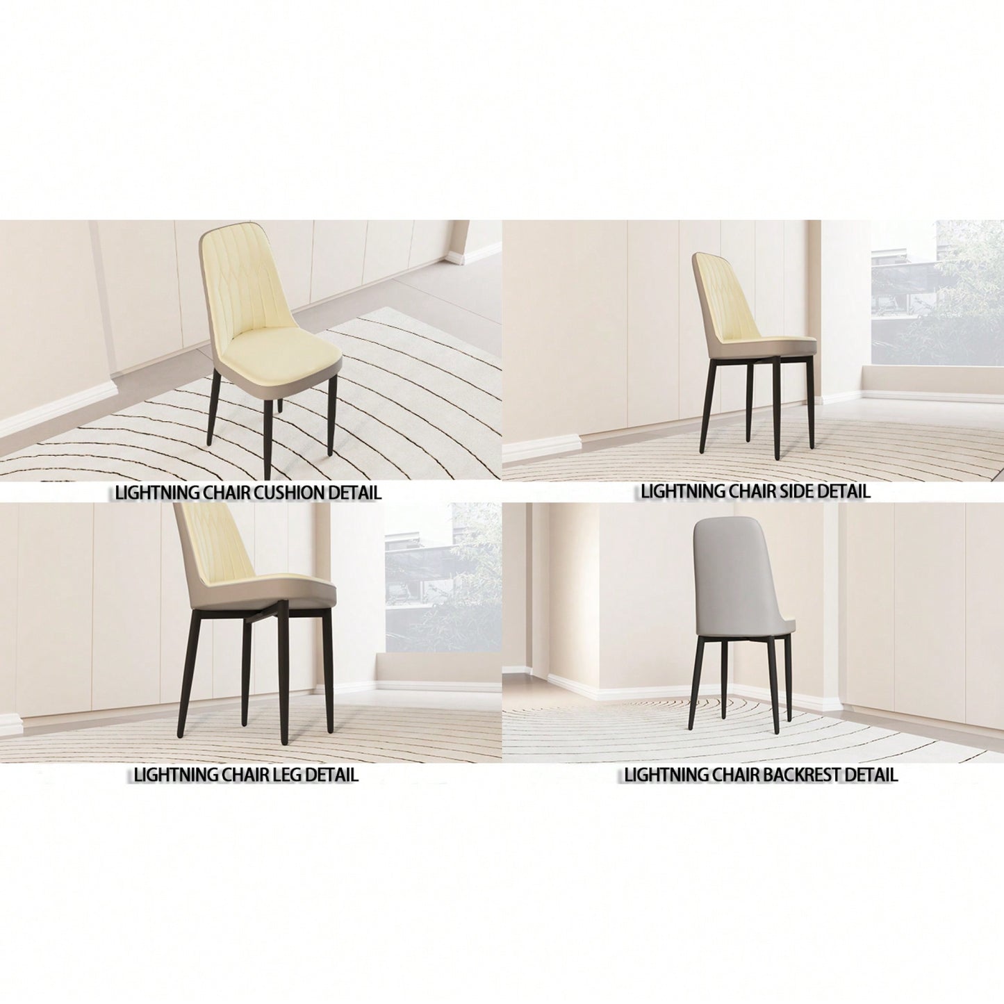 Modern PU Leather Dining Chairs Set Of 4 With Soft Cushions And Black Metal Legs In Beige And Grey
