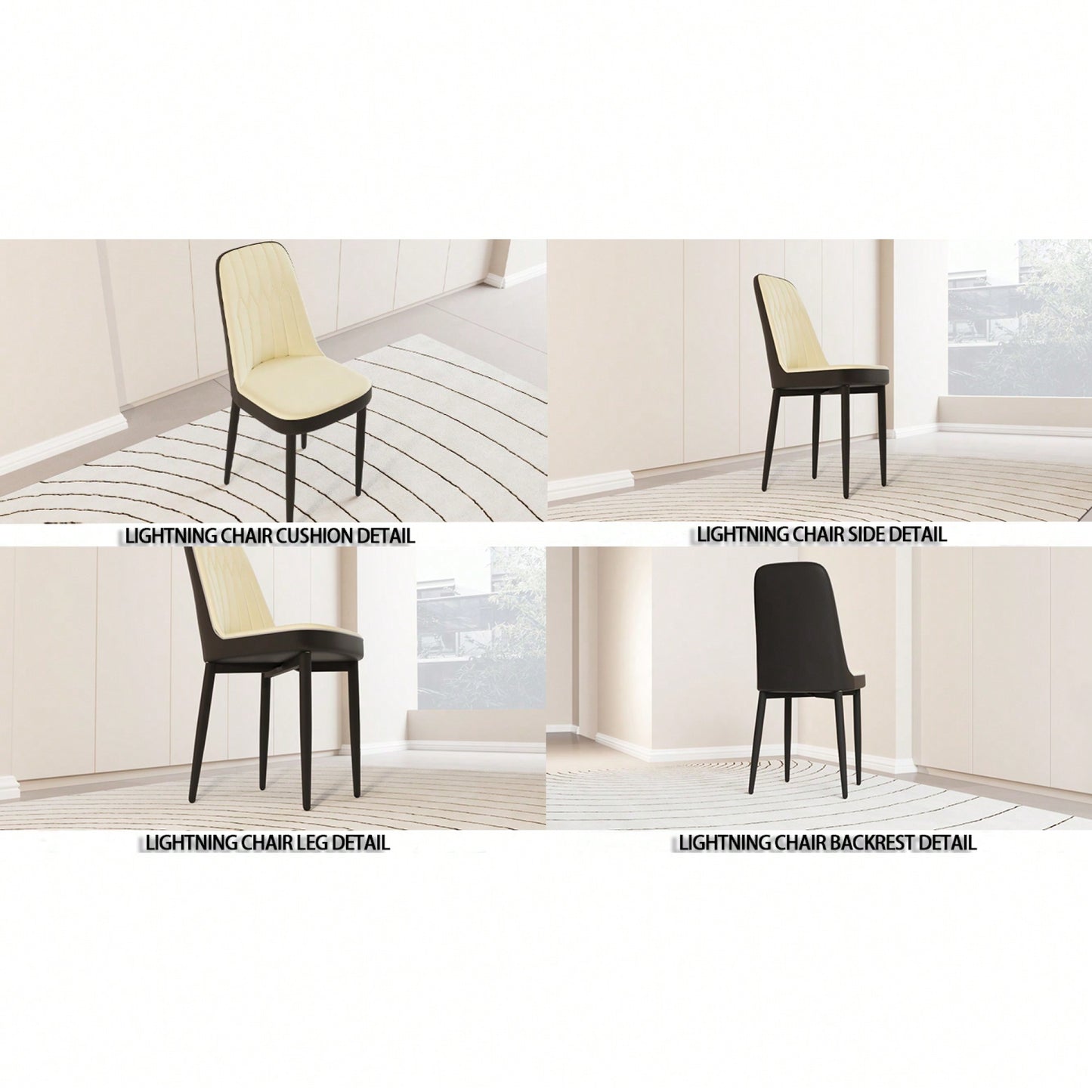 Modern PU Leather Dining Chairs Set Of 4 With Soft Cushions And Black Metal Legs In Beige And Grey