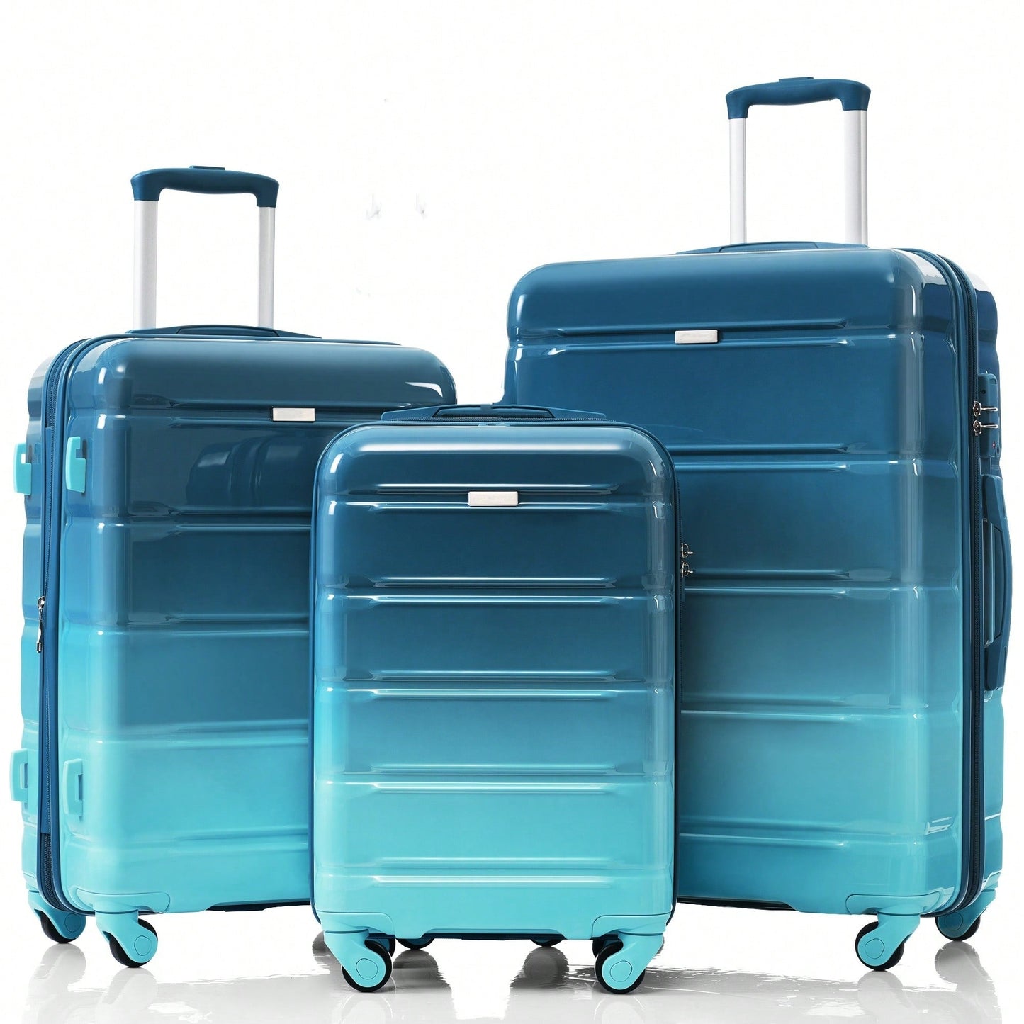 3-Piece Luggage Set With USB Port Airline Approved Carry-On 20-Inch Hard Shell Spinner Wheels And Cup Holder Black