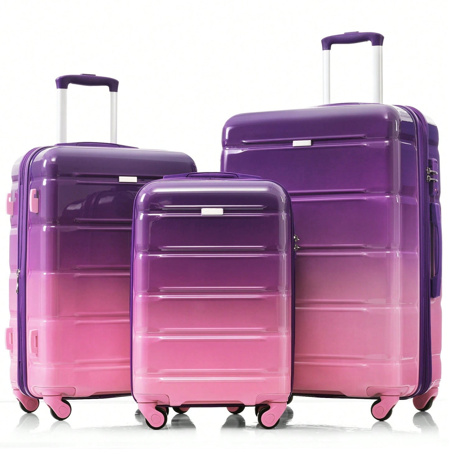 3-Piece Luggage Set With USB Port Airline Approved Carry-On 20-Inch Hard Shell Spinner Wheels And Cup Holder Black