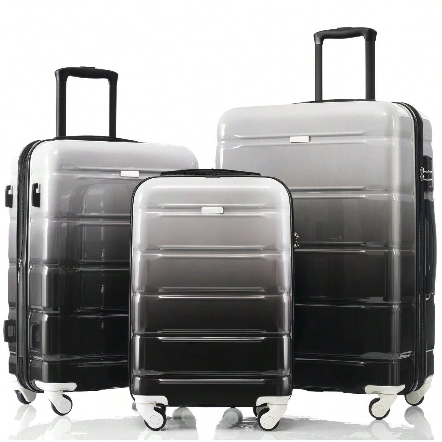 3-Piece Luggage Set With USB Port Airline Approved Carry-On 20-Inch Hard Shell Spinner Wheels And Cup Holder Black