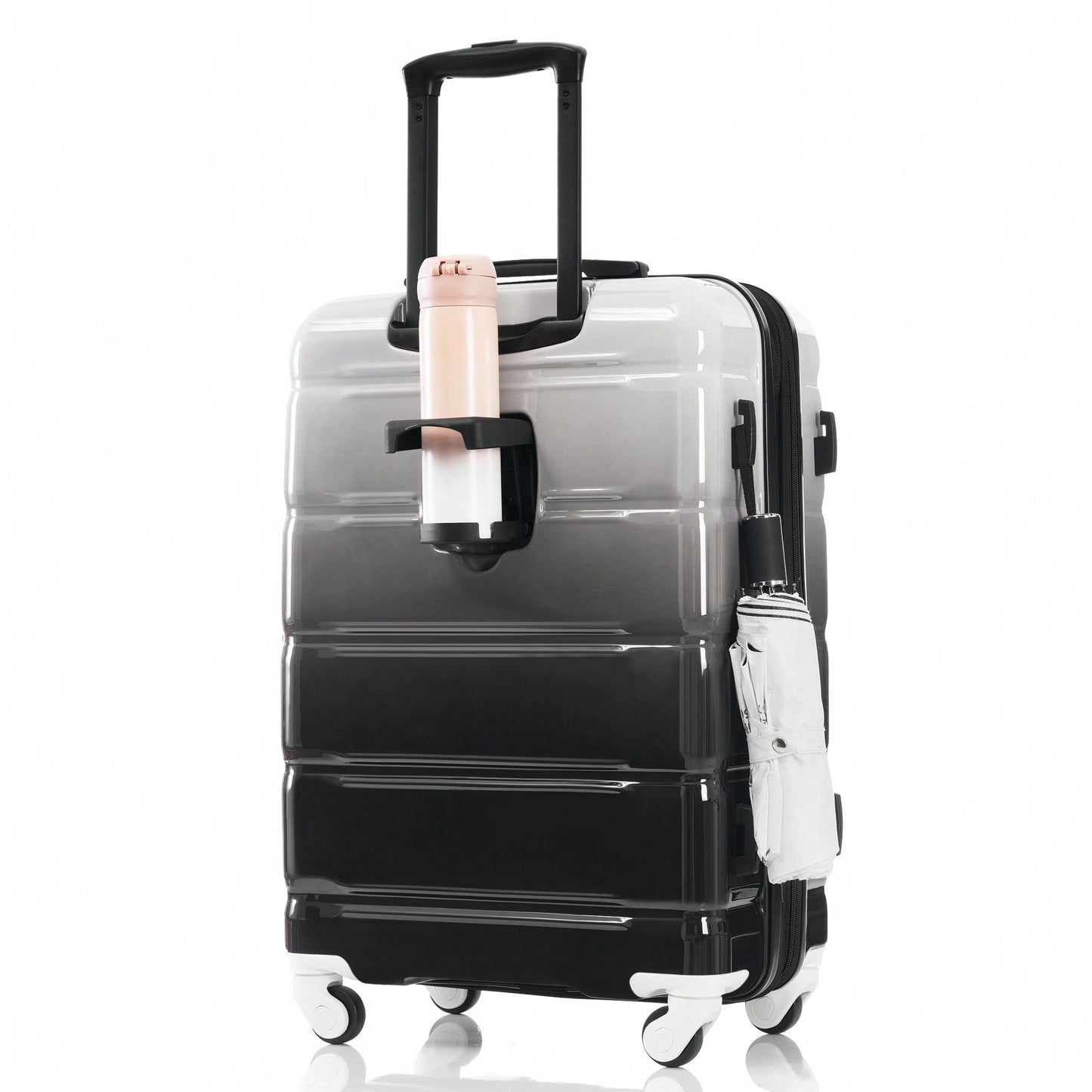 3-Piece Luggage Set With USB Port Airline Approved Carry-On 20-Inch Hard Shell Spinner Wheels And Cup Holder Black