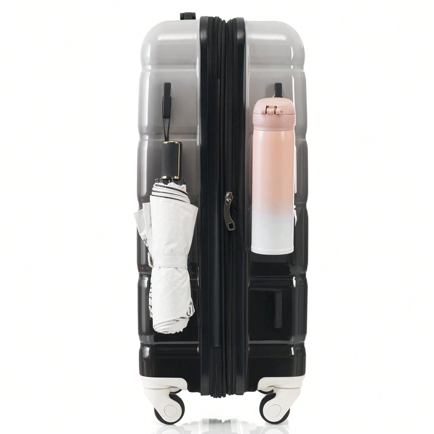 3-Piece Luggage Set With USB Port Airline Approved Carry-On 20-Inch Hard Shell Spinner Wheels And Cup Holder Black