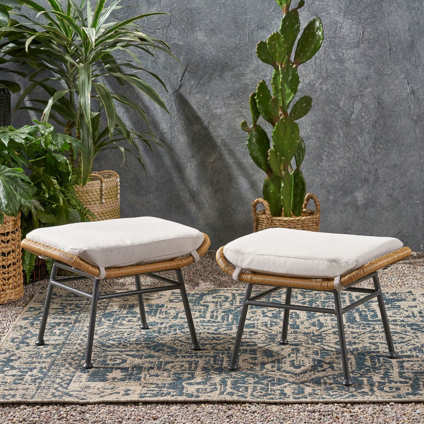 Set Of 2, Stylish Upholstered Ottoman For Living Room Or Bedroom Use