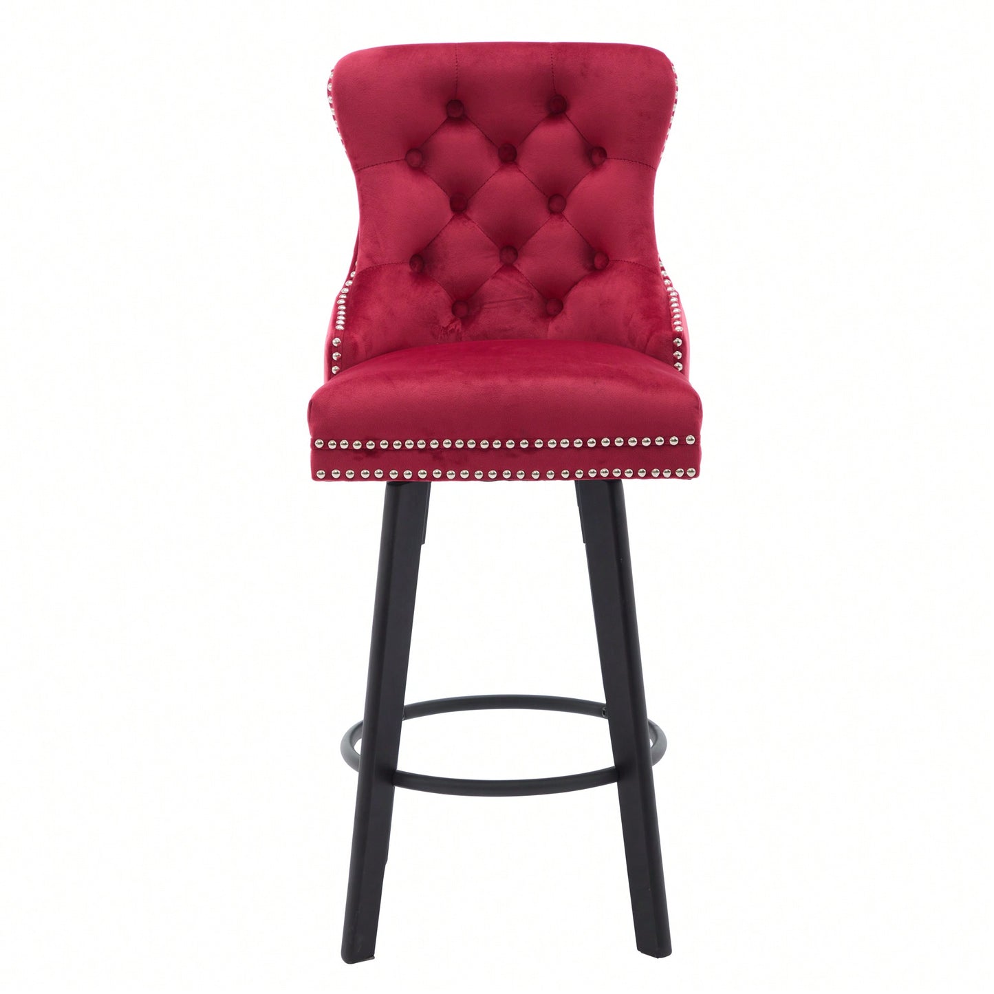 Elegant Velvet Swivel Bar Stools with Button Tufting Rivet Trim for Kitchen Island Home Bar Metal Pull Ring Sturdy Footrest