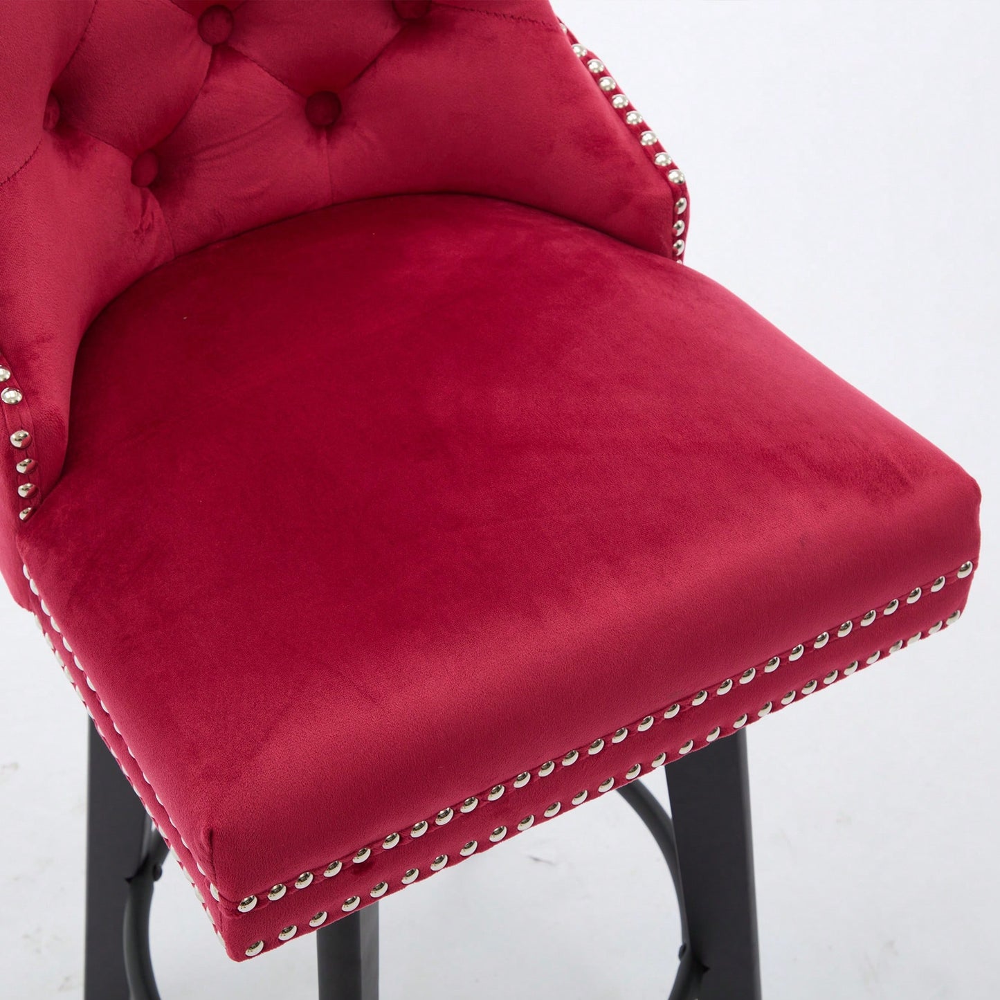 Elegant Velvet Swivel Bar Stools with Button Tufting Rivet Trim for Kitchen Island Home Bar Metal Pull Ring Sturdy Footrest