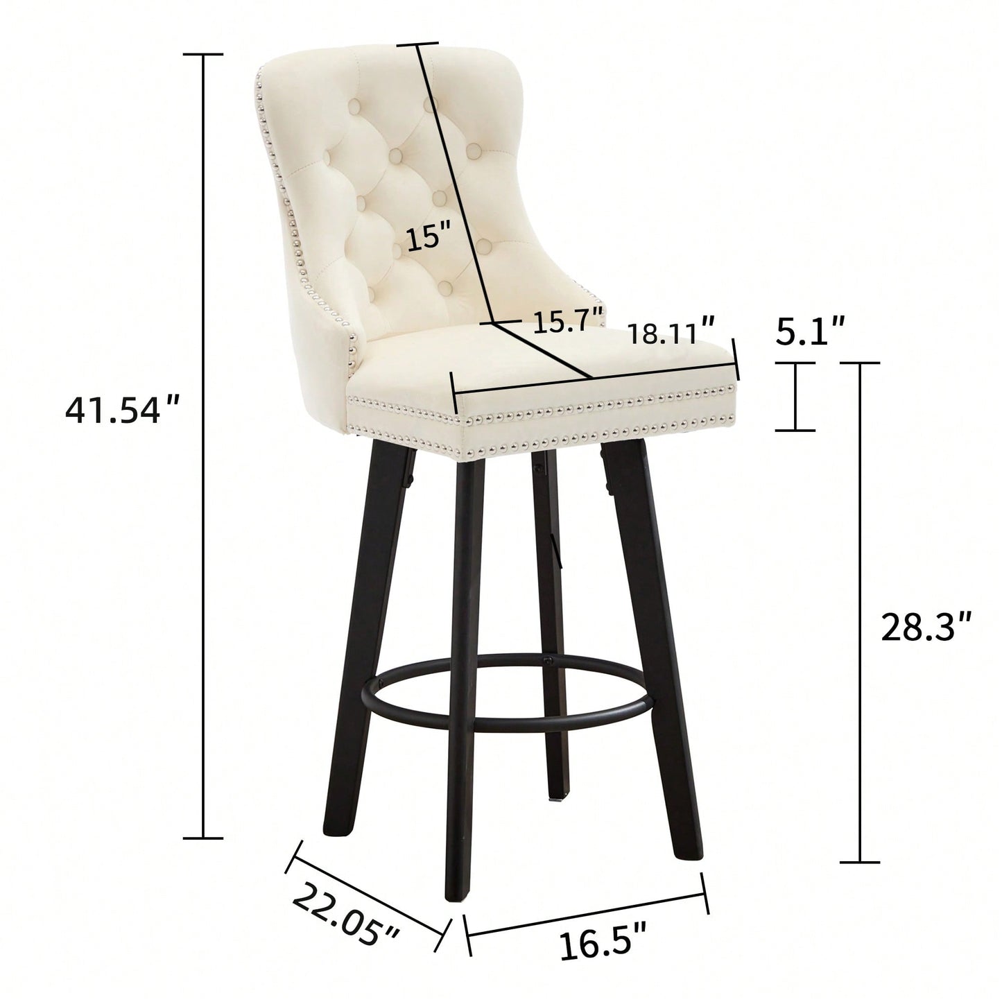 Elegant Velvet Swivel Bar Stools with Button Tufting Rivet Trim for Kitchen Island Home Bar Metal Pull Ring Sturdy Footrest