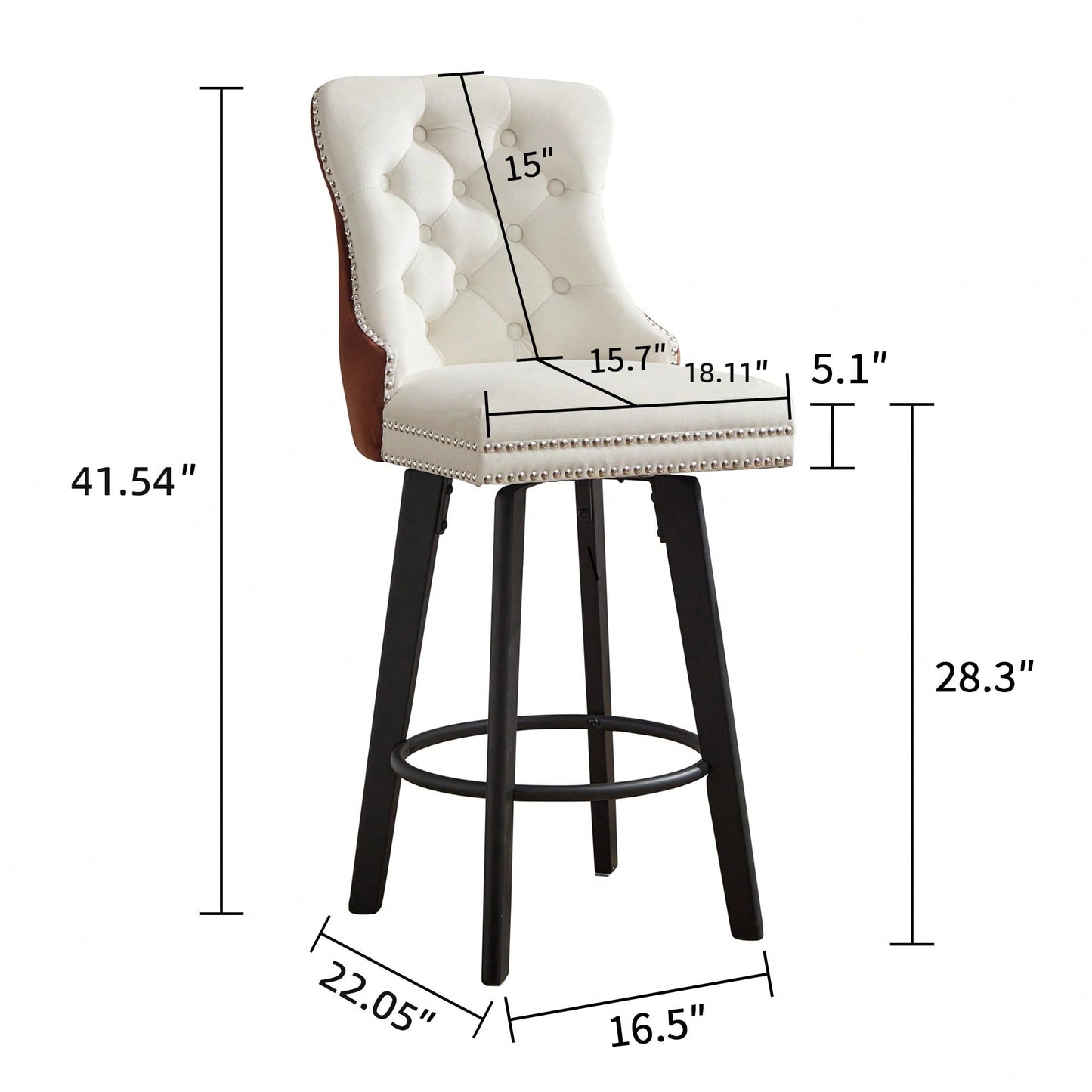 Elegant Velvet Swivel Bar Stools with Button Tufting Rivet Trim for Kitchen Island Home Bar Metal Pull Ring Sturdy Footrest