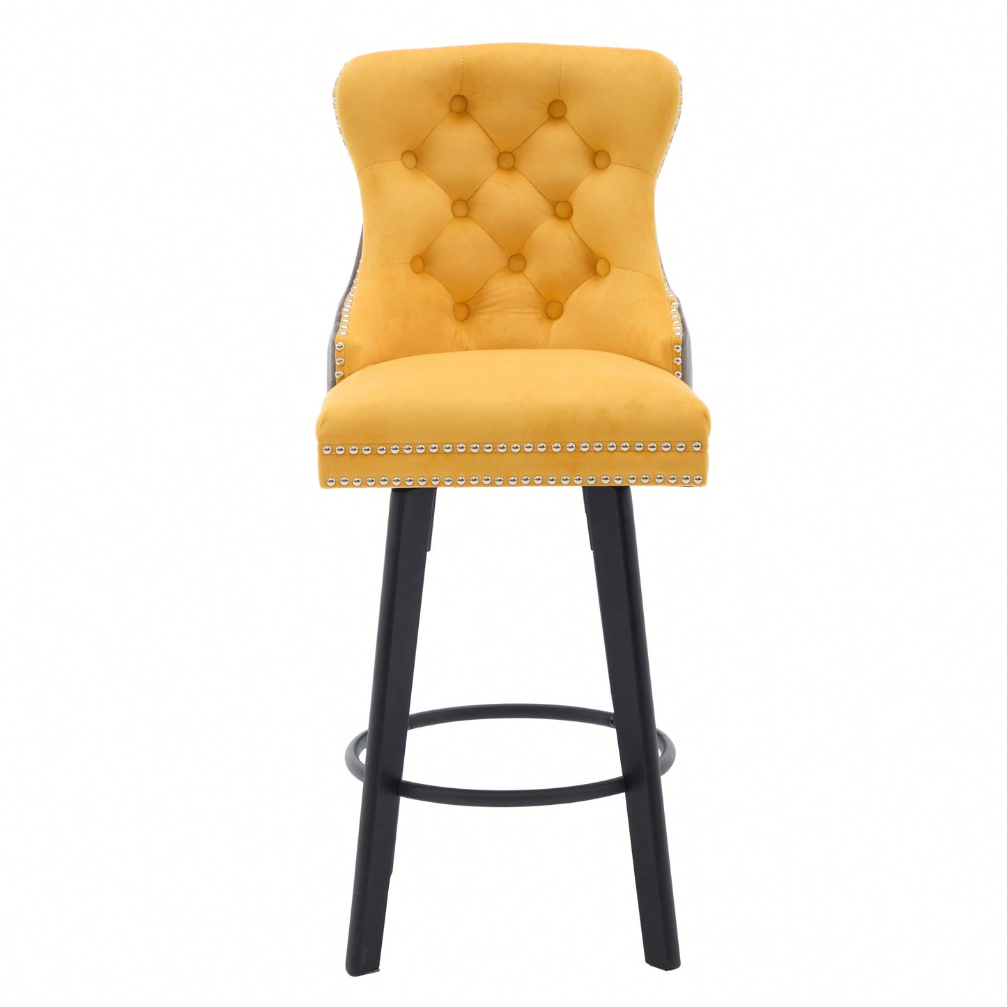 Elegant Velvet Swivel Bar Stools with Button Tufting Rivet Trim for Kitchen Island Home Bar Metal Pull Ring Sturdy Footrest