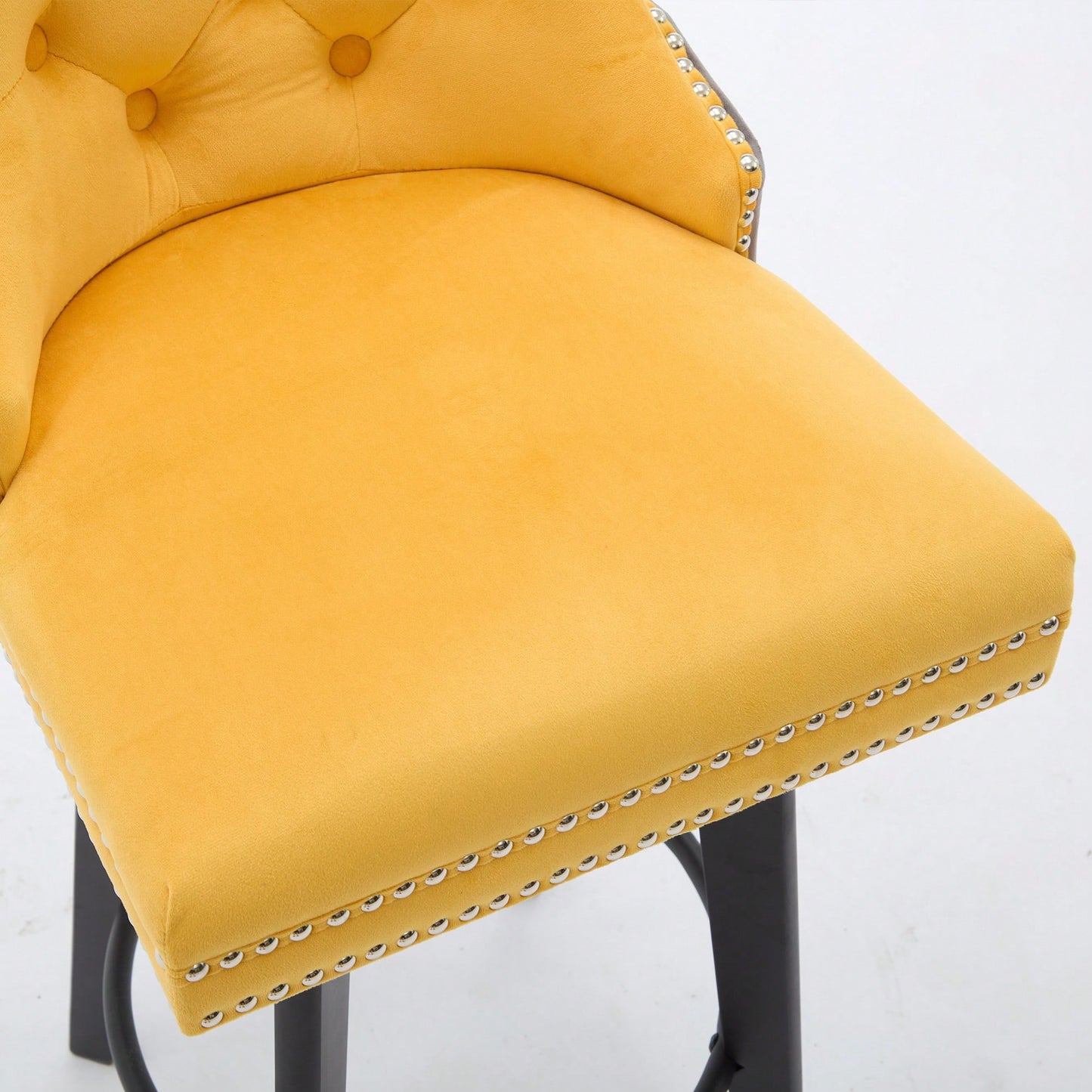 Elegant Velvet Swivel Bar Stools with Button Tufting Rivet Trim for Kitchen Island Home Bar Metal Pull Ring Sturdy Footrest