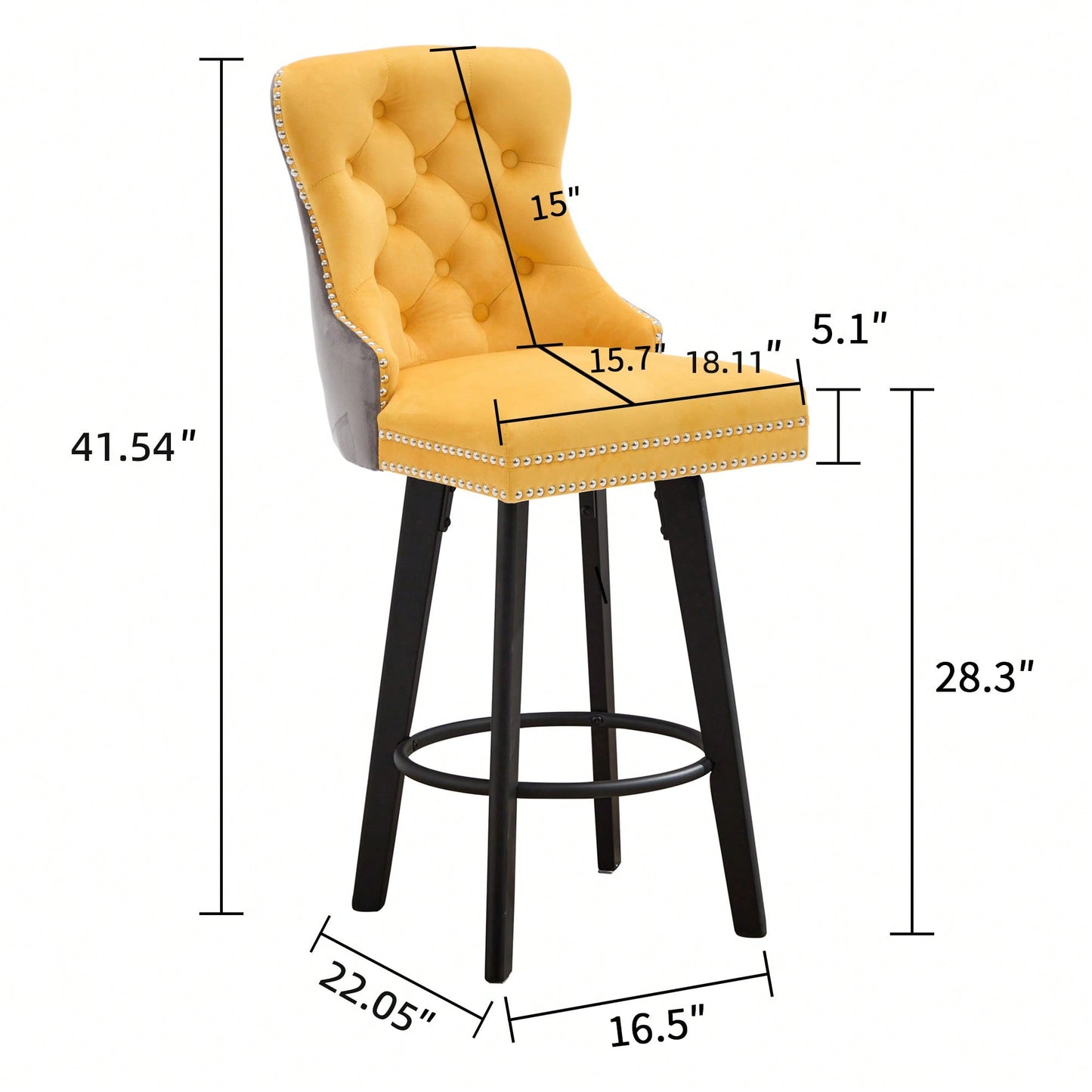 Elegant Velvet Swivel Bar Stools with Button Tufting Rivet Trim for Kitchen Island Home Bar Metal Pull Ring Sturdy Footrest