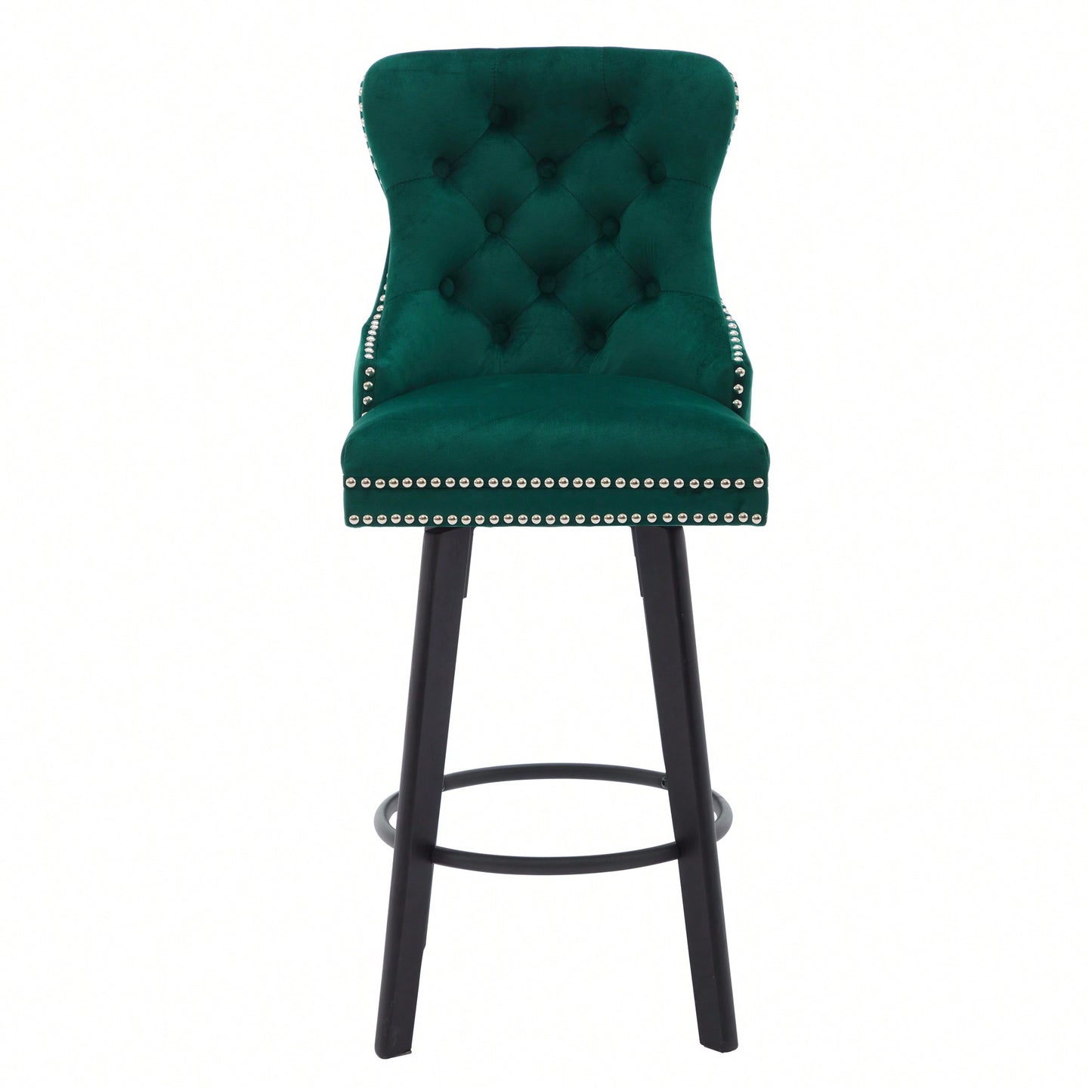Elegant Velvet Swivel Bar Stools with Button Tufting Rivet Trim for Kitchen Island Home Bar Metal Pull Ring Sturdy Footrest