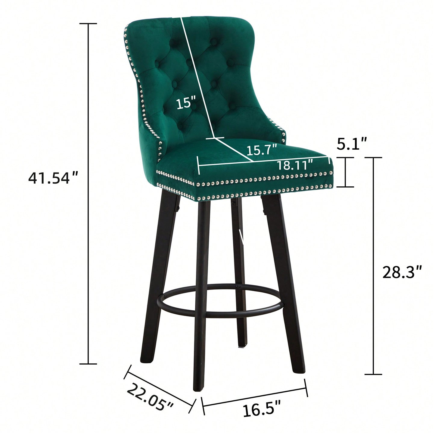 Elegant Velvet Swivel Bar Stools with Button Tufting Rivet Trim for Kitchen Island Home Bar Metal Pull Ring Sturdy Footrest
