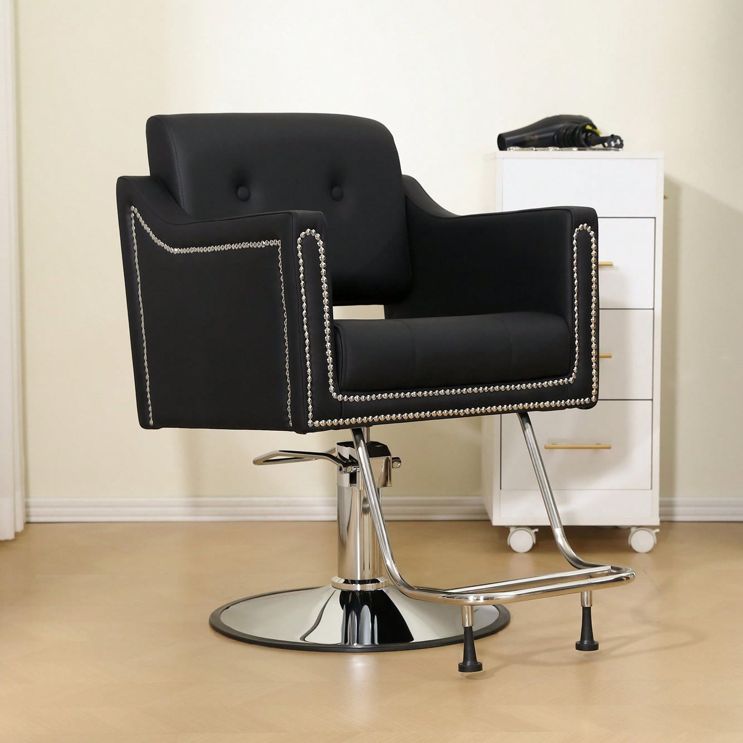 Height Adjustable 360° Swivel Faux Leather Salon Barber Chair For Haircuts Styling Tattoo And Massage - Black