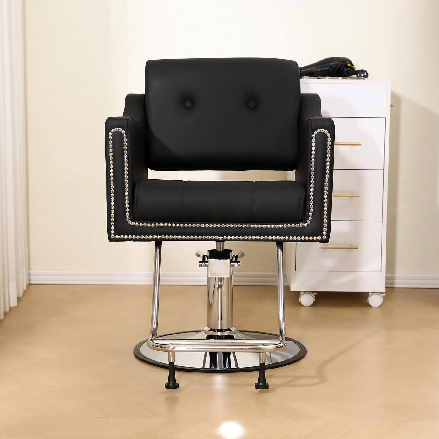 Height Adjustable 360° Swivel Faux Leather Salon Barber Chair For Haircuts Styling Tattoo And Massage - Black
