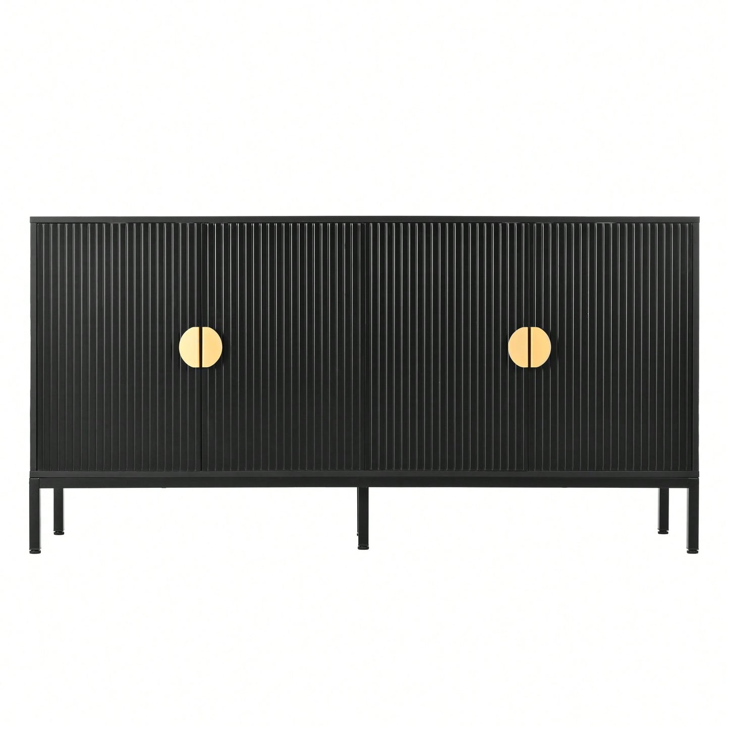 Elegant Vertical-Striped Four-Door Sideboard With Durable Metal Legs And Semi-Circular Handles For Study Entryway And Living Room