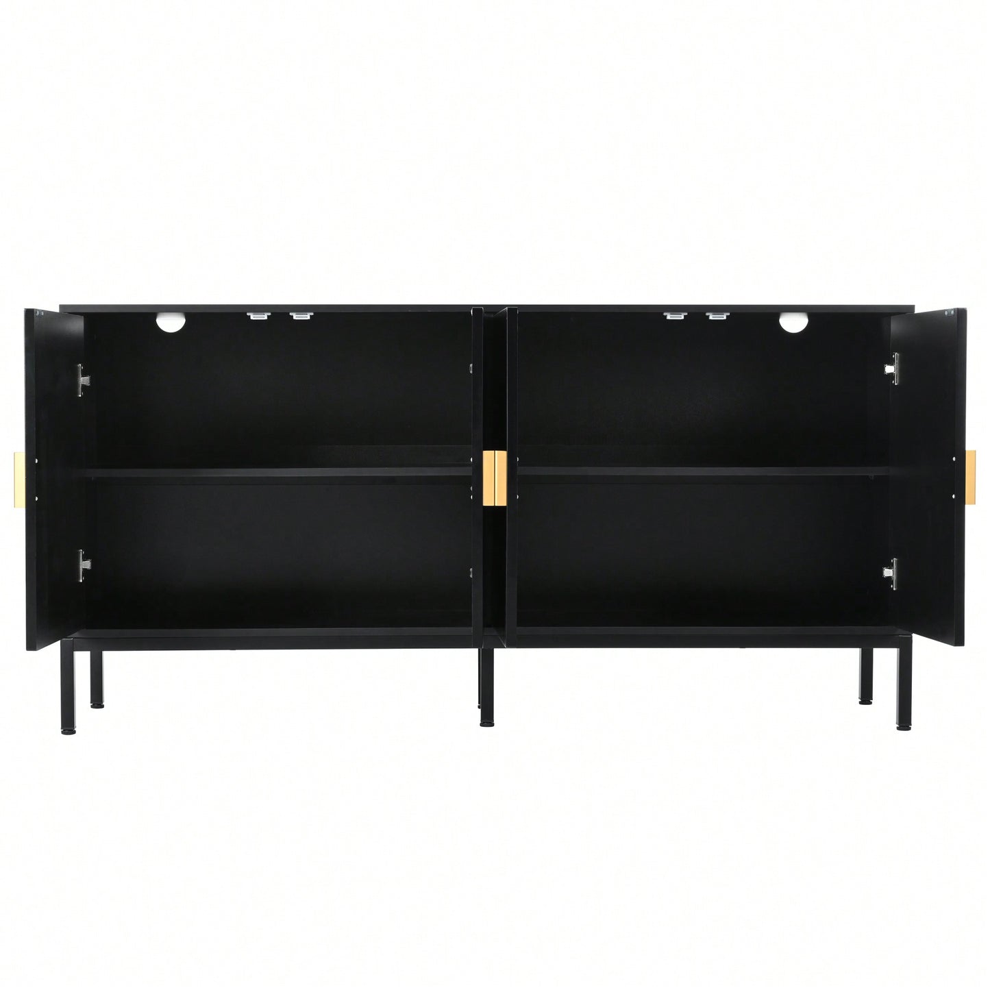 Elegant Vertical-Striped Four-Door Sideboard With Durable Metal Legs And Semi-Circular Handles For Study Entryway And Living Room