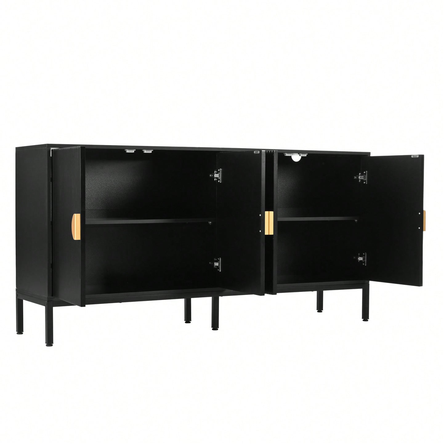Elegant Vertical-Striped Four-Door Sideboard With Durable Metal Legs And Semi-Circular Handles For Study Entryway And Living Room