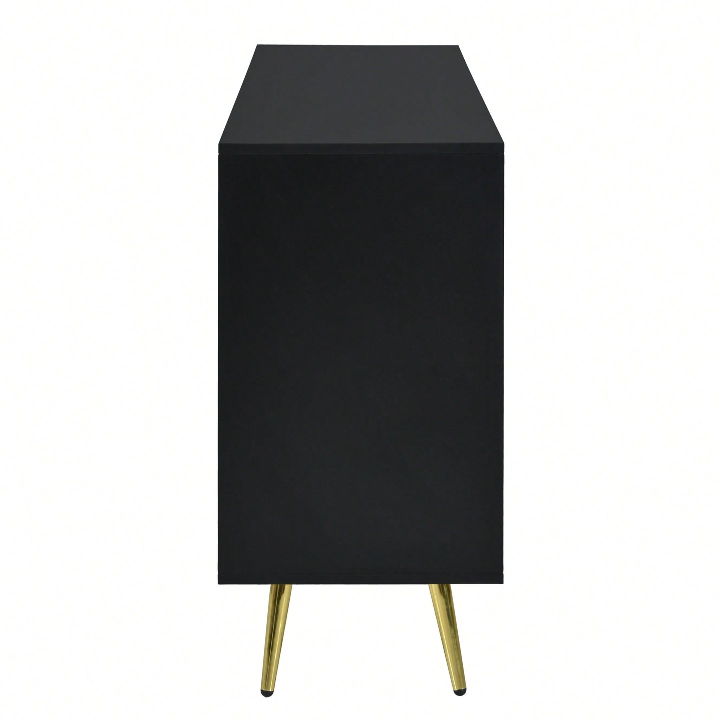 Elegant Vertical-Striped Four-Door Sideboard With Durable Metal Legs And Semi-Circular Handles For Study Entryway And Living Room