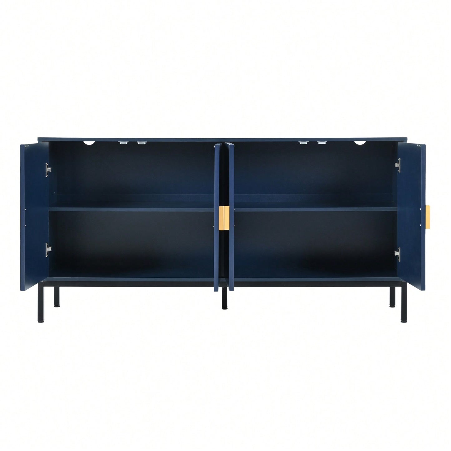 Elegant Vertical-Striped Four-Door Sideboard With Durable Metal Legs And Semi-Circular Handles For Study Entryway And Living Room