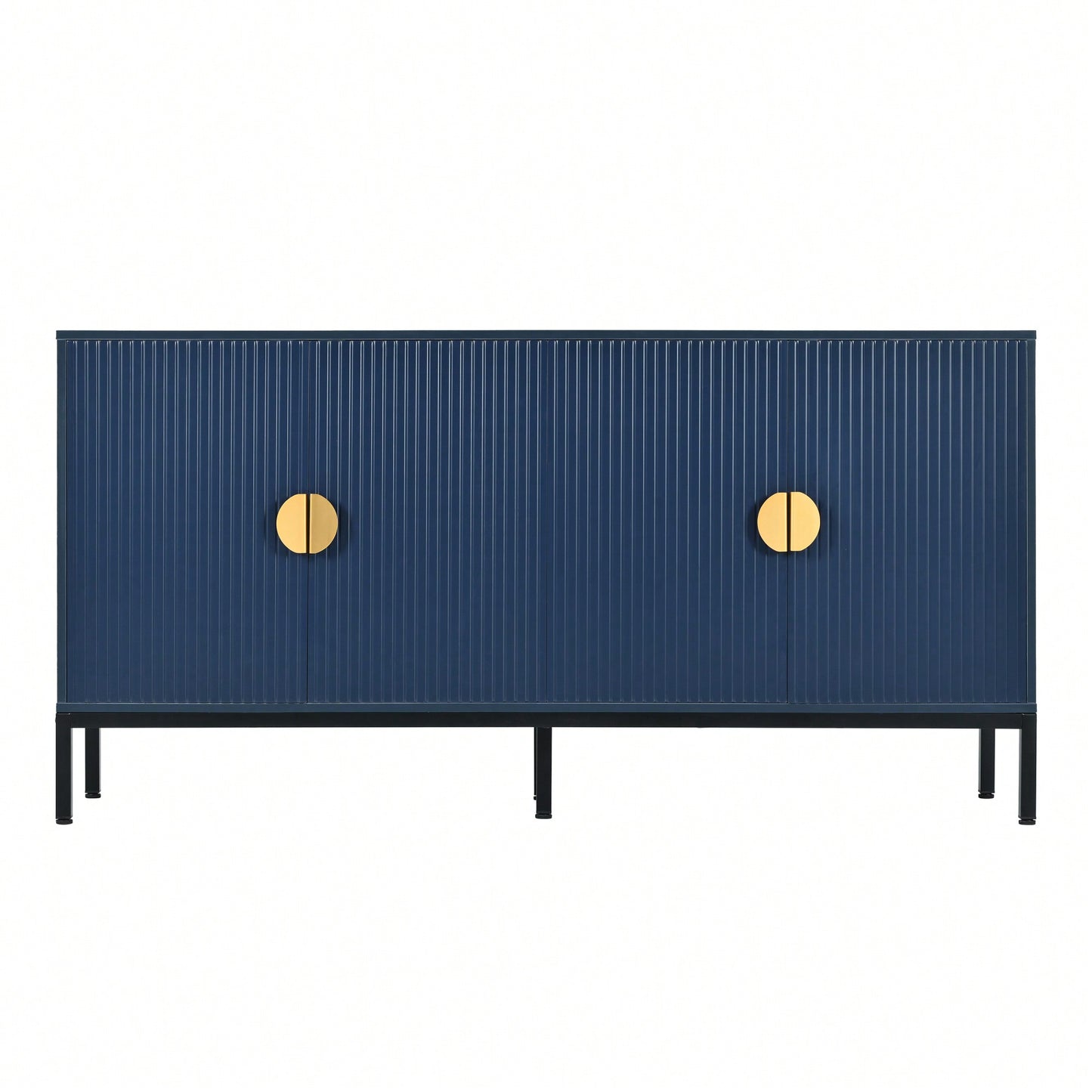 Elegant Vertical-Striped Four-Door Sideboard With Durable Metal Legs And Semi-Circular Handles For Study Entryway And Living Room