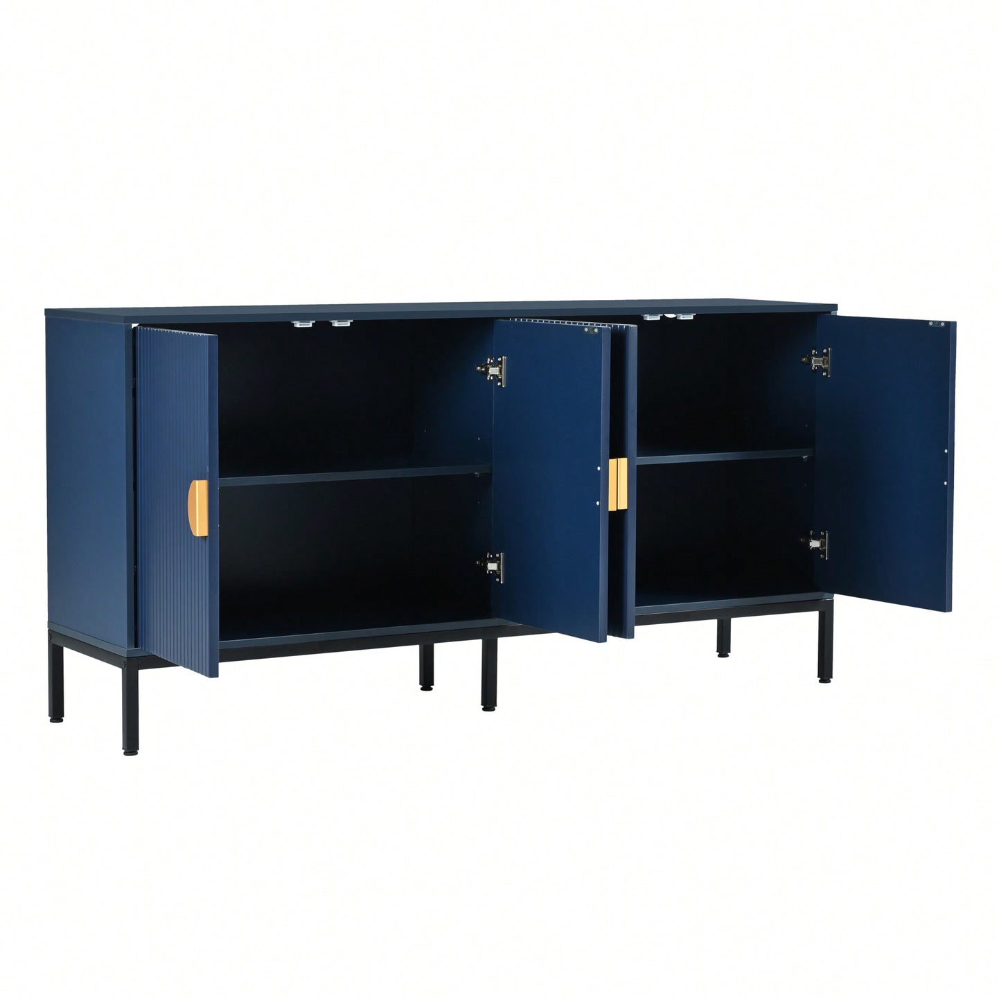 Elegant Vertical-Striped Four-Door Sideboard With Durable Metal Legs And Semi-Circular Handles For Study Entryway And Living Room