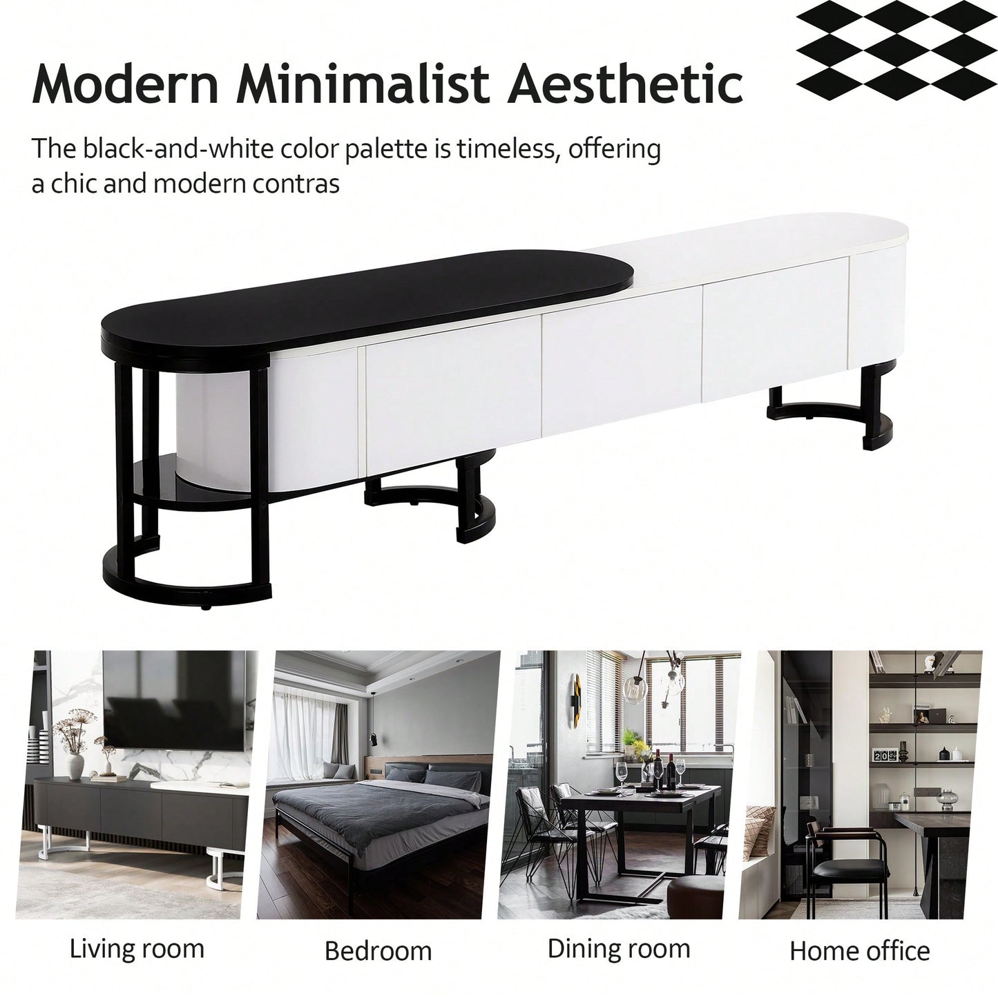 Modern Extendable TV Stand For 75 Inch TVs With 3 Drawers And Adjustable Metal Legs For Living Room Entertainment Center